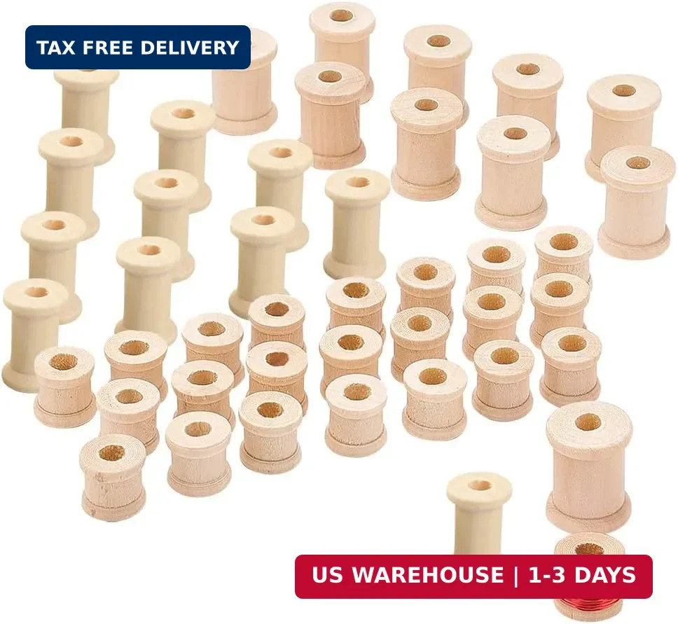48pcs Wooden Spools, 3 Sizes Empty Bobbins Wood Sewing Embroidery Thread Spool W 48pcs Wooden Spools, 3 Sizes Empty Bobbins Wood Sewing Embroidery Thread Spool W