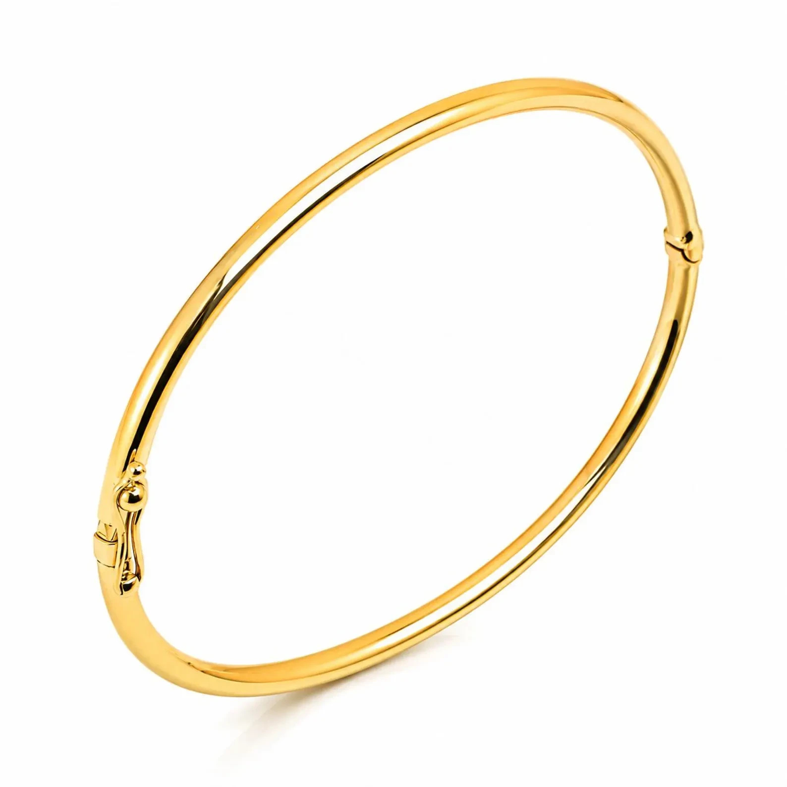 Classic Design 18K Yellow Gold Over Minimalist Round Hinged Bangle Bracelet 7.5\