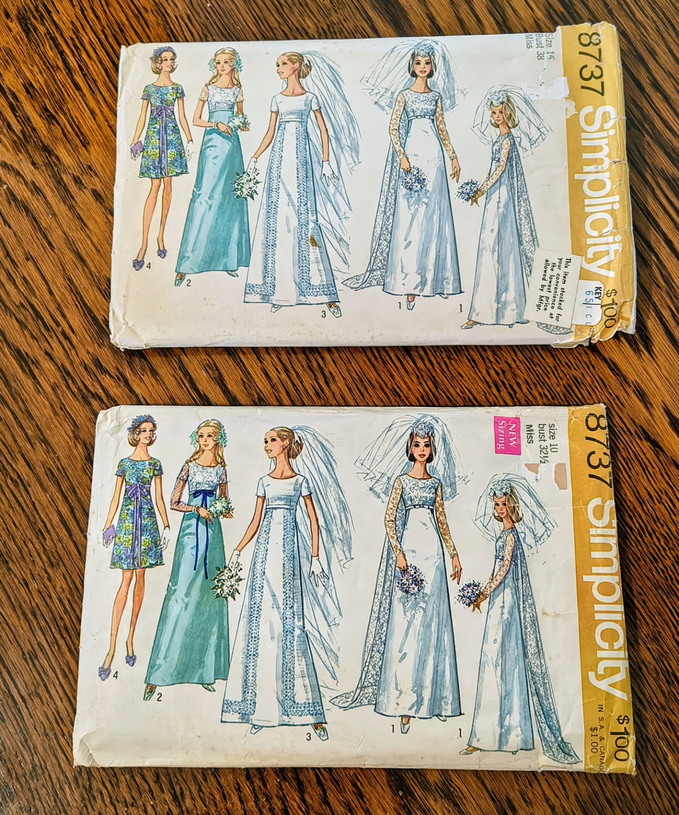 2 Vtg Simplicity Wedding & Bridesmaid Dress Patterns Size 10 and Size 16 #8737