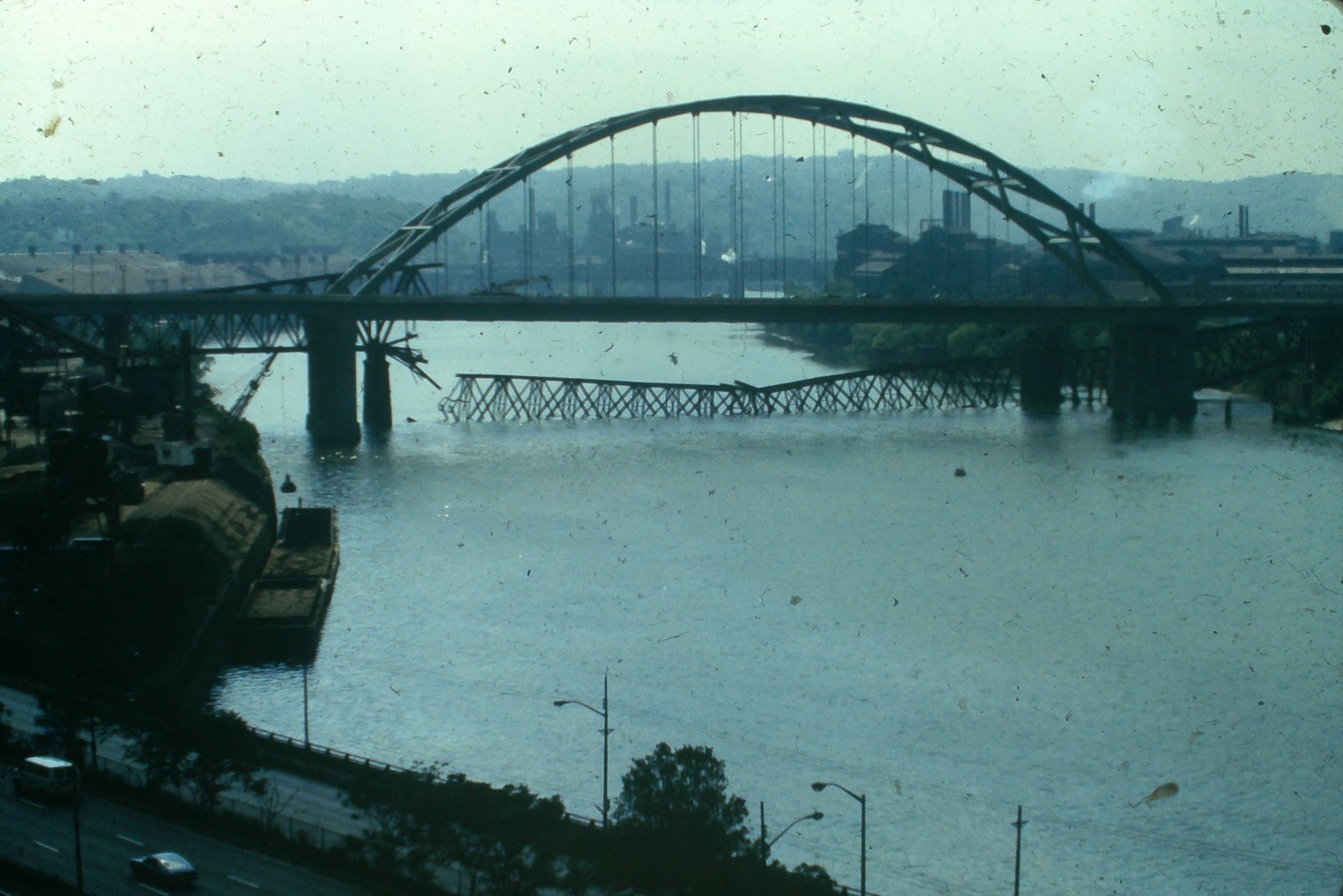 c1970's 35mm Slide Pittsburgh Fort Duquesne Bridge Point Collapse River American