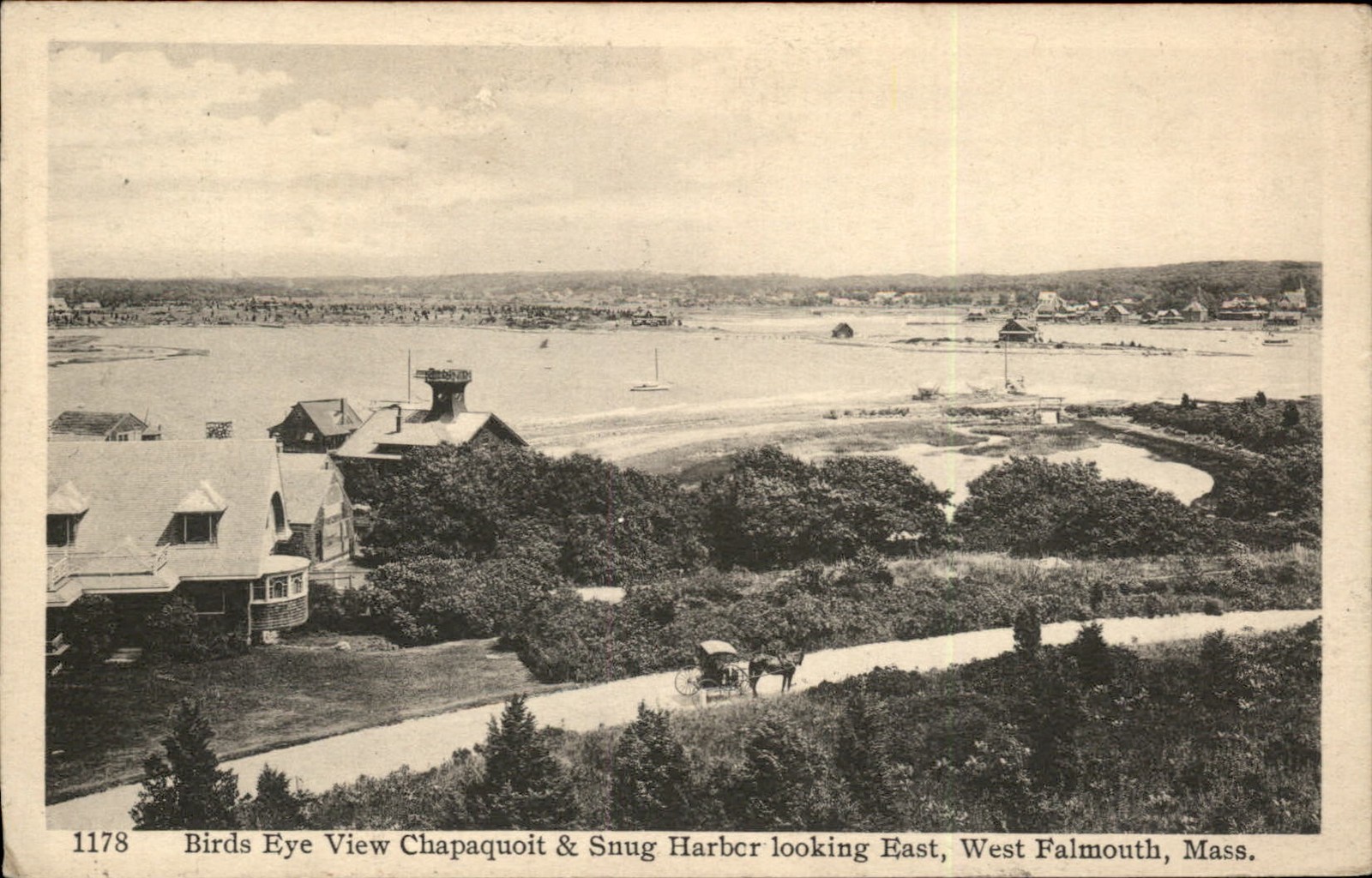 West Falmouth MA Birds Eye View Eunice T. Baker c1920s Vintage Postcard