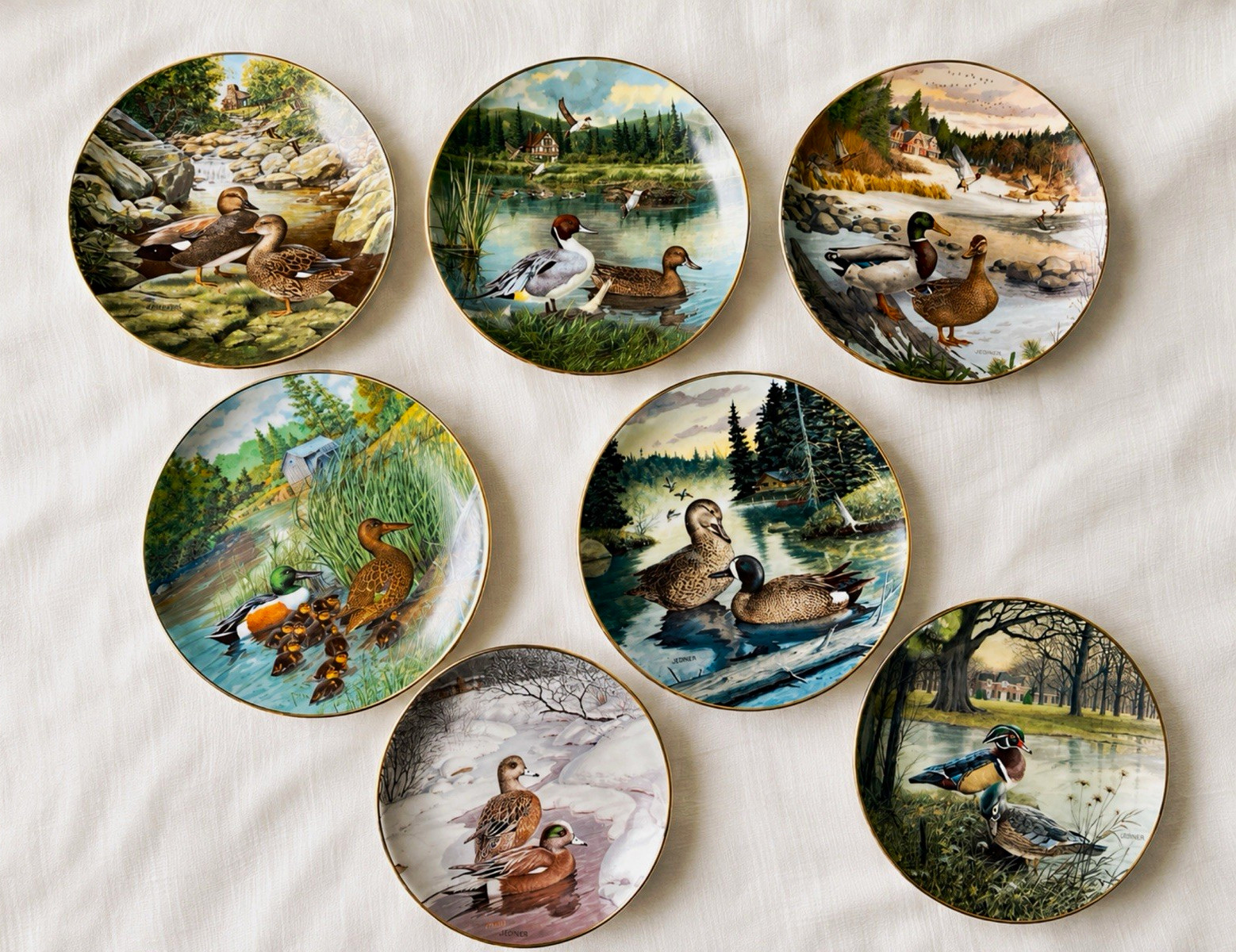 Knowles Bart Jerner Limited Edition Scenes of Ducks Collector Plates Set of 7 Knowles Bart Jerner Limited Edition Scenes of Ducks Collector Plates Set of 7