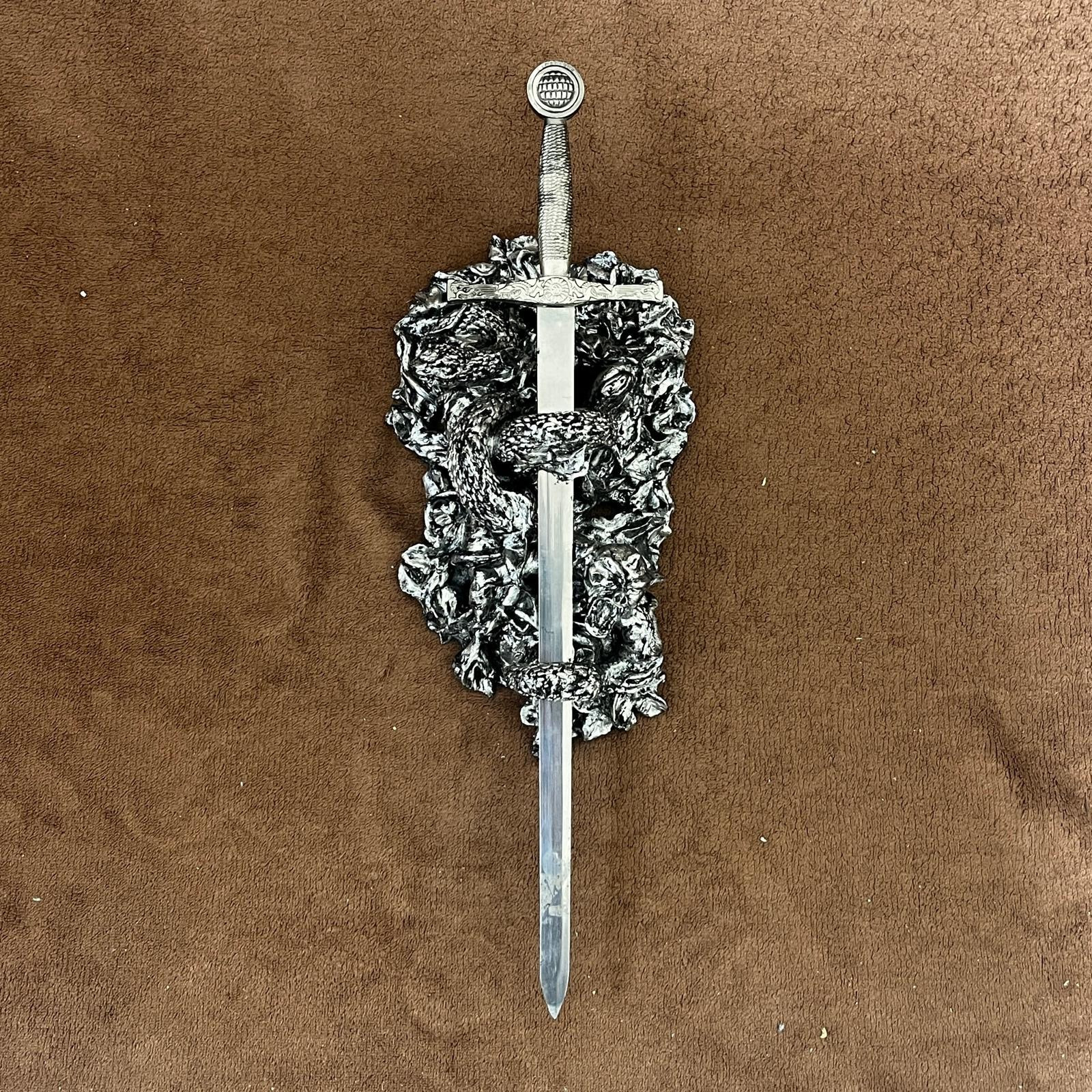 Vintage Excalibur Sword King Arthur Medieval Dragon Resin Base Tabletop Display