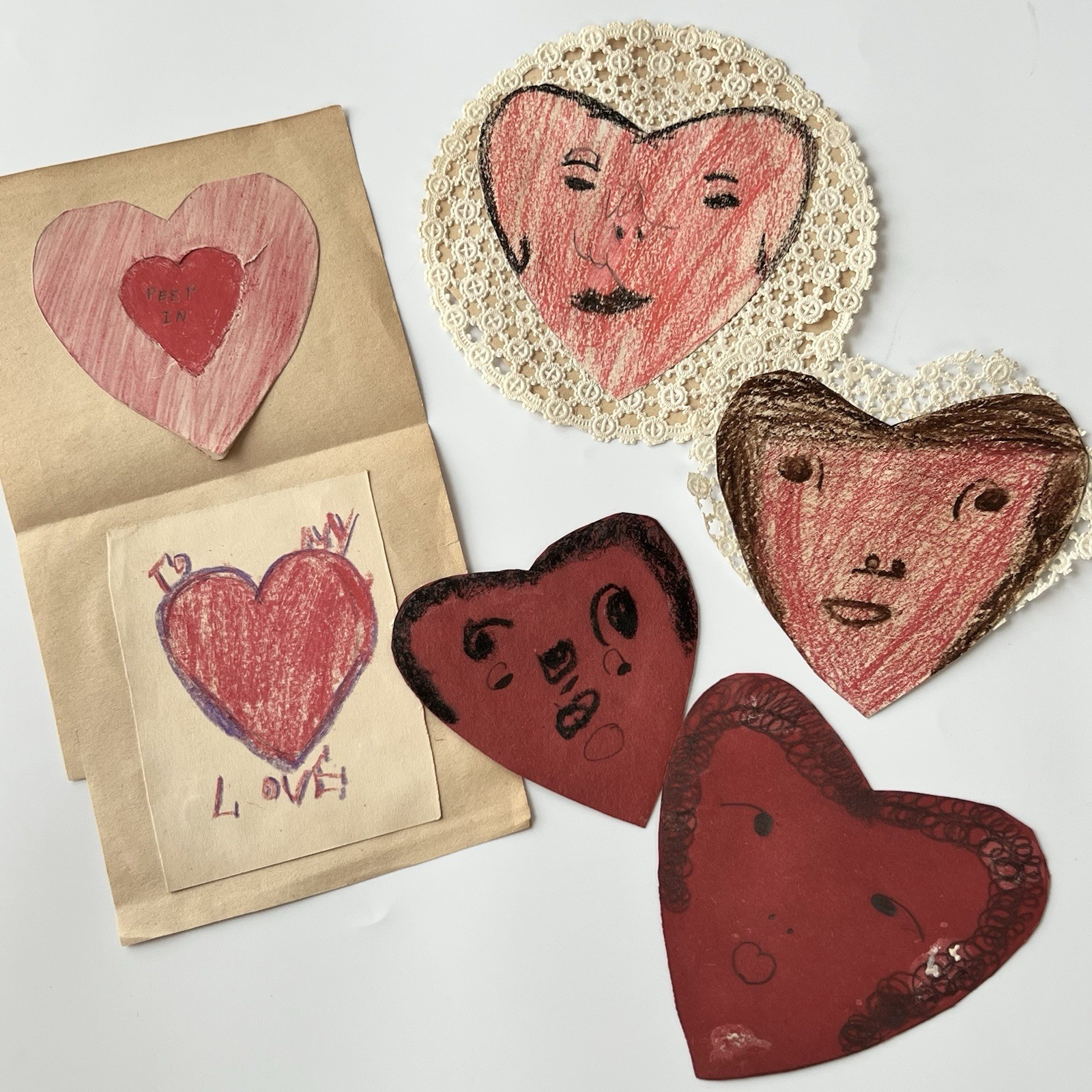 Antique Vintage Handmade Cute Valentine’s Day Cards Love Sweet Folk Art Heart
