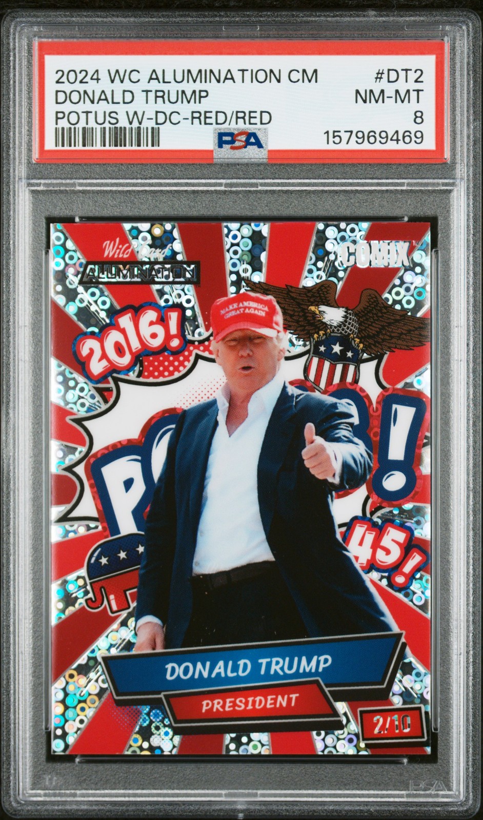 2024 WILD CARD ALUMINATION COMIX DONALD TRUMP EDITION DONALD TRUMP 2/10 PSA 8