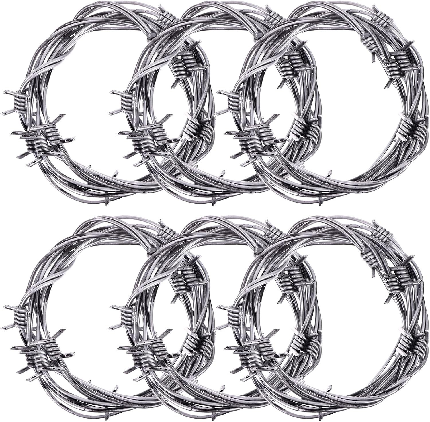49 Foot Silver Fake Rusted Barbed Wire Decoration 6 Pcs Halloween Plastic Barb W