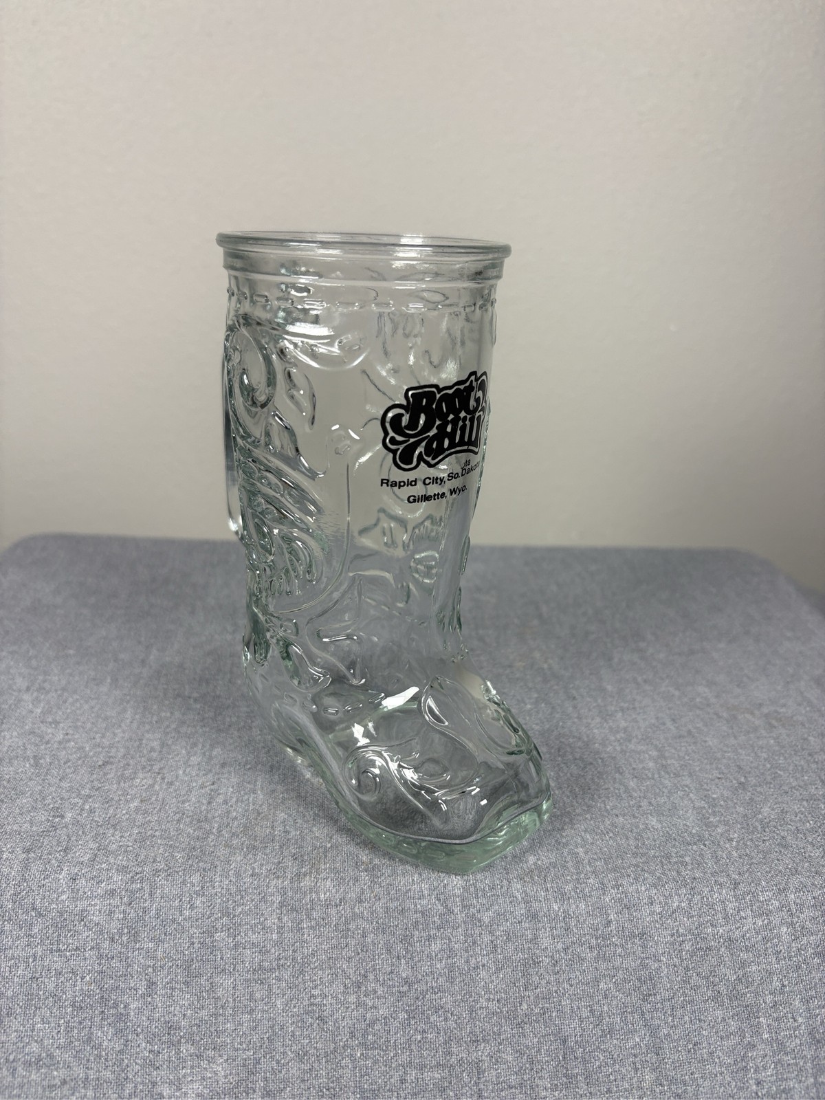 Boot Hill Rapid City Gillette Clear Glass Cowboy Boot Beer Mug 6