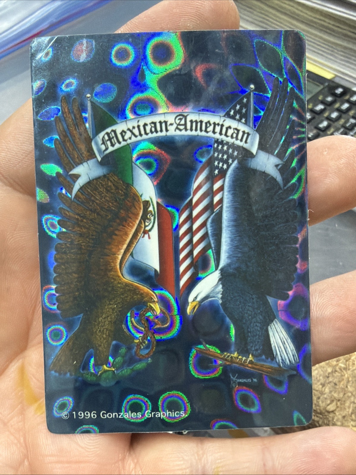 Rare 1996 Gonzales Graphics Mexican-American Holo Prism Vending Sticker Card