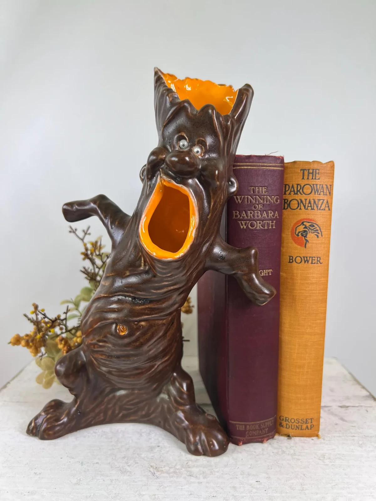  Vintage Anthropomorphic Ceramic Hollow Tree Bud Vase Figurine Hallowen 1970's