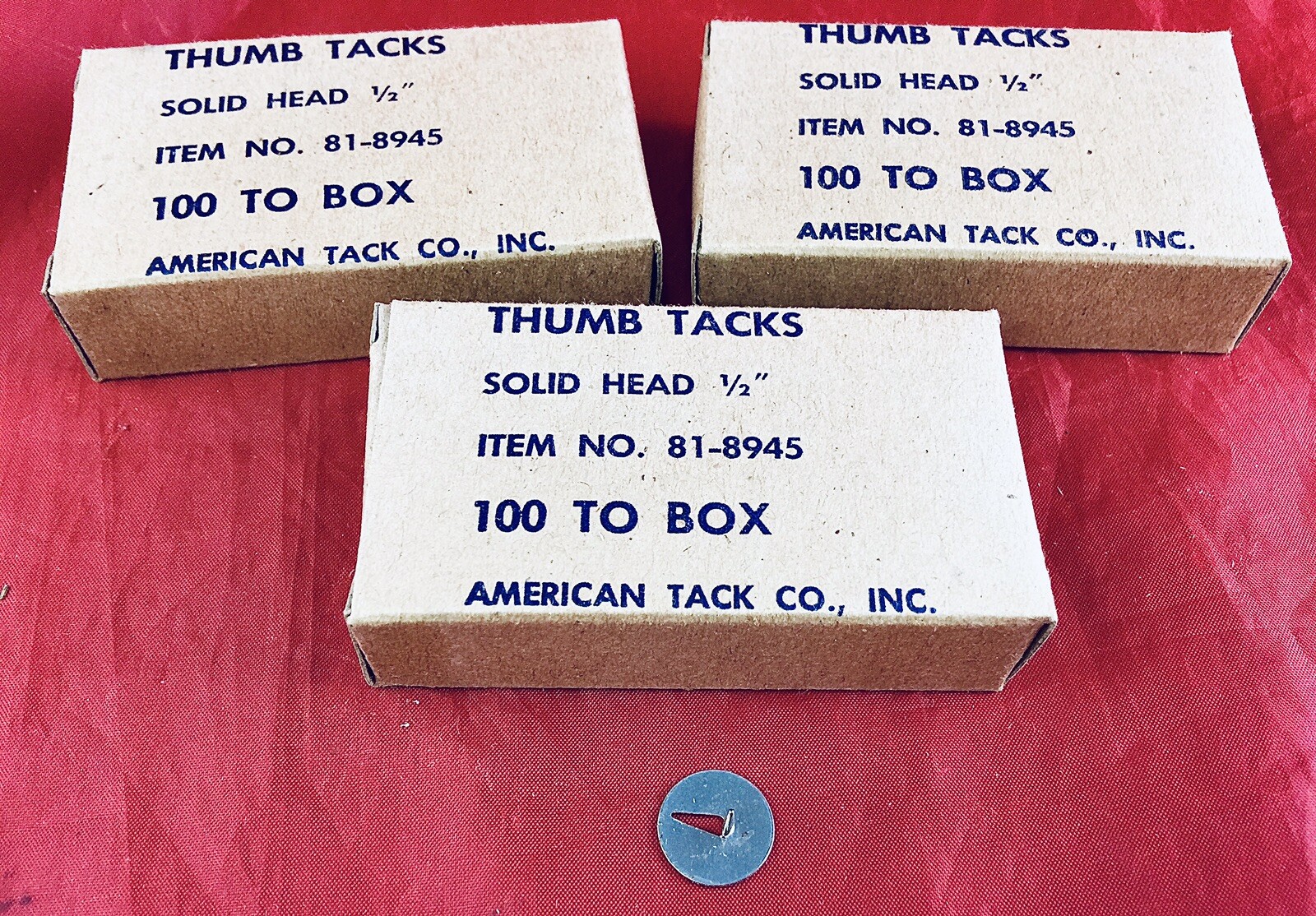 3 NOS VTG 100 PC BOXES AMERICAN THUMB TACKS 1/2” FLAT PUNCH THROUGH HEAD SILVER