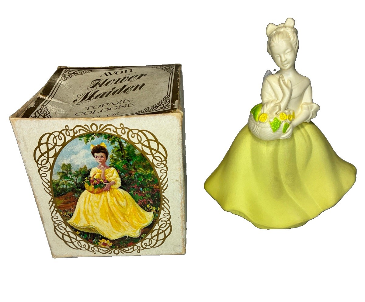 Vintage Avon Flower Maiden Topaze Cologne 4 Oz Figural Perfume Bottle Box