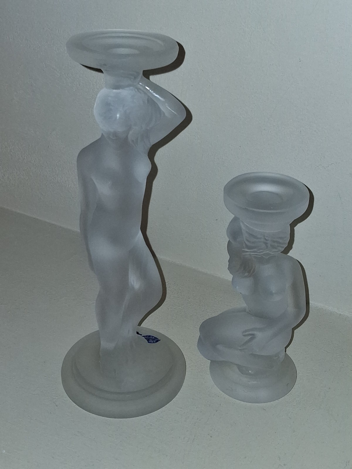 2 Vintage Walther & Sohne Nude Woman Romanesque Satin Glass Candle Holders 9\