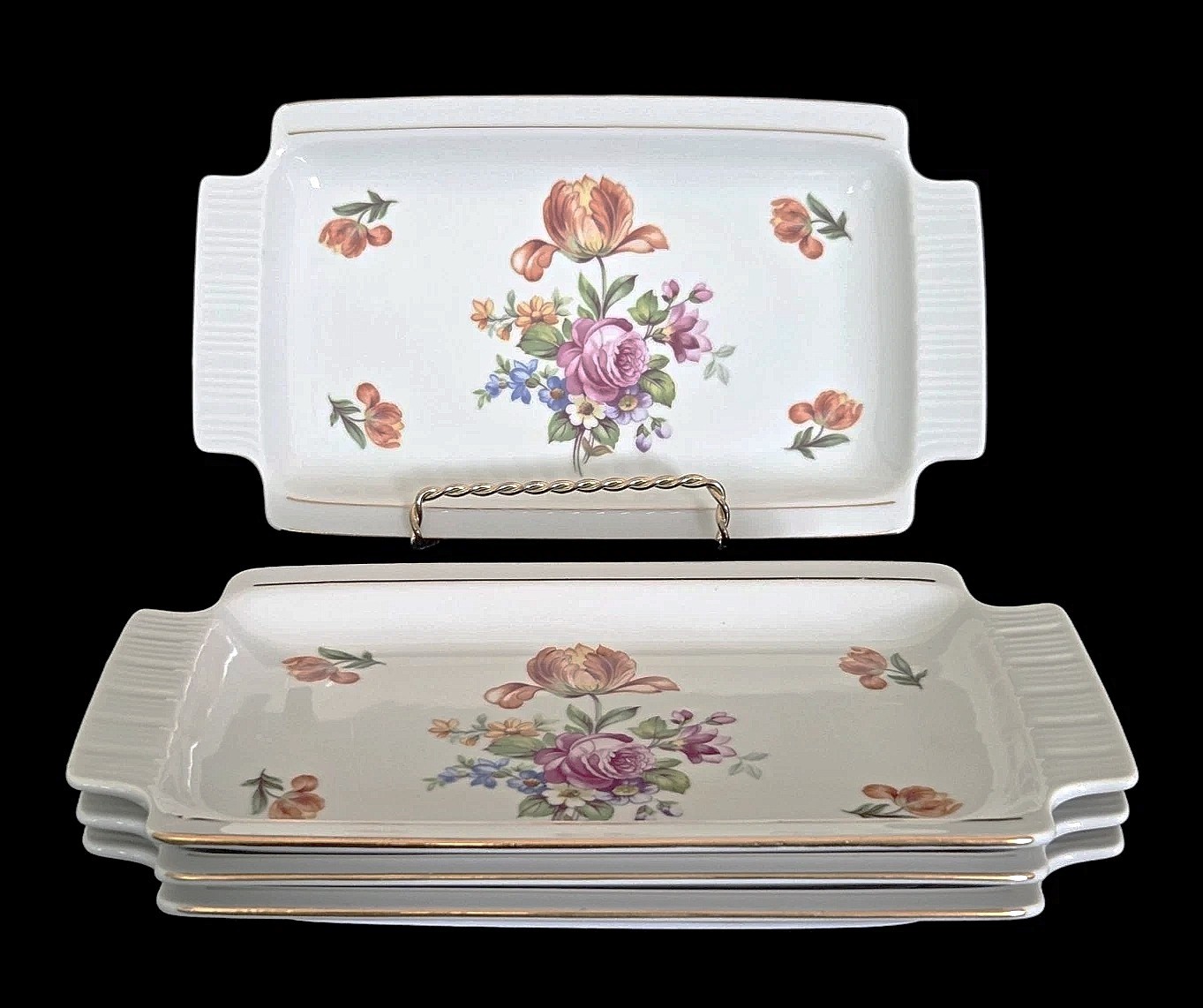 4 Vintage 1960s CP Colditz Porcelain Rectangular Appetizer Snack Plates Germany