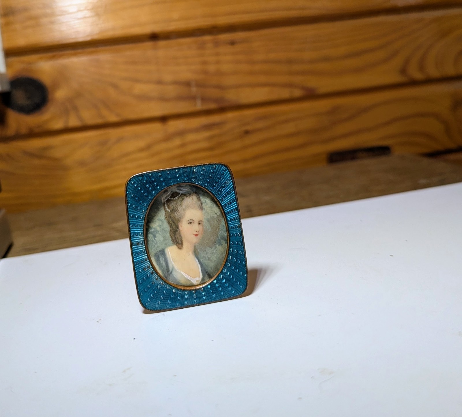 REDUCED Antique Belle Époque Blue Guilloché Enamel Miniature Picture Frame