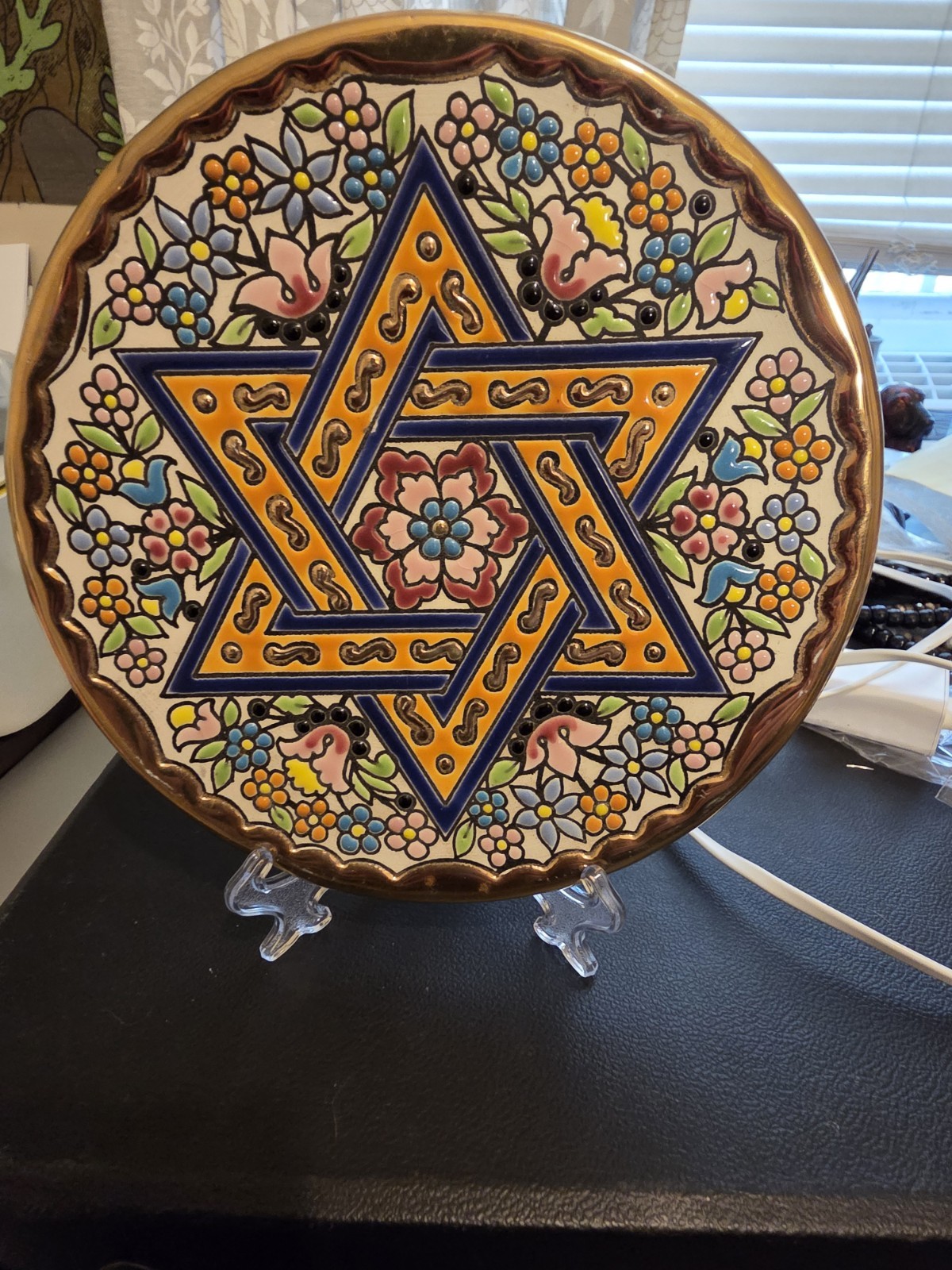 Vintage CEARCO Star of David Plate Spain Hand Painted Enamel 24K Gold Judaica Vintage CEARCO Star of David Plate Spain Hand Painted Enamel 24K Gold Judaica