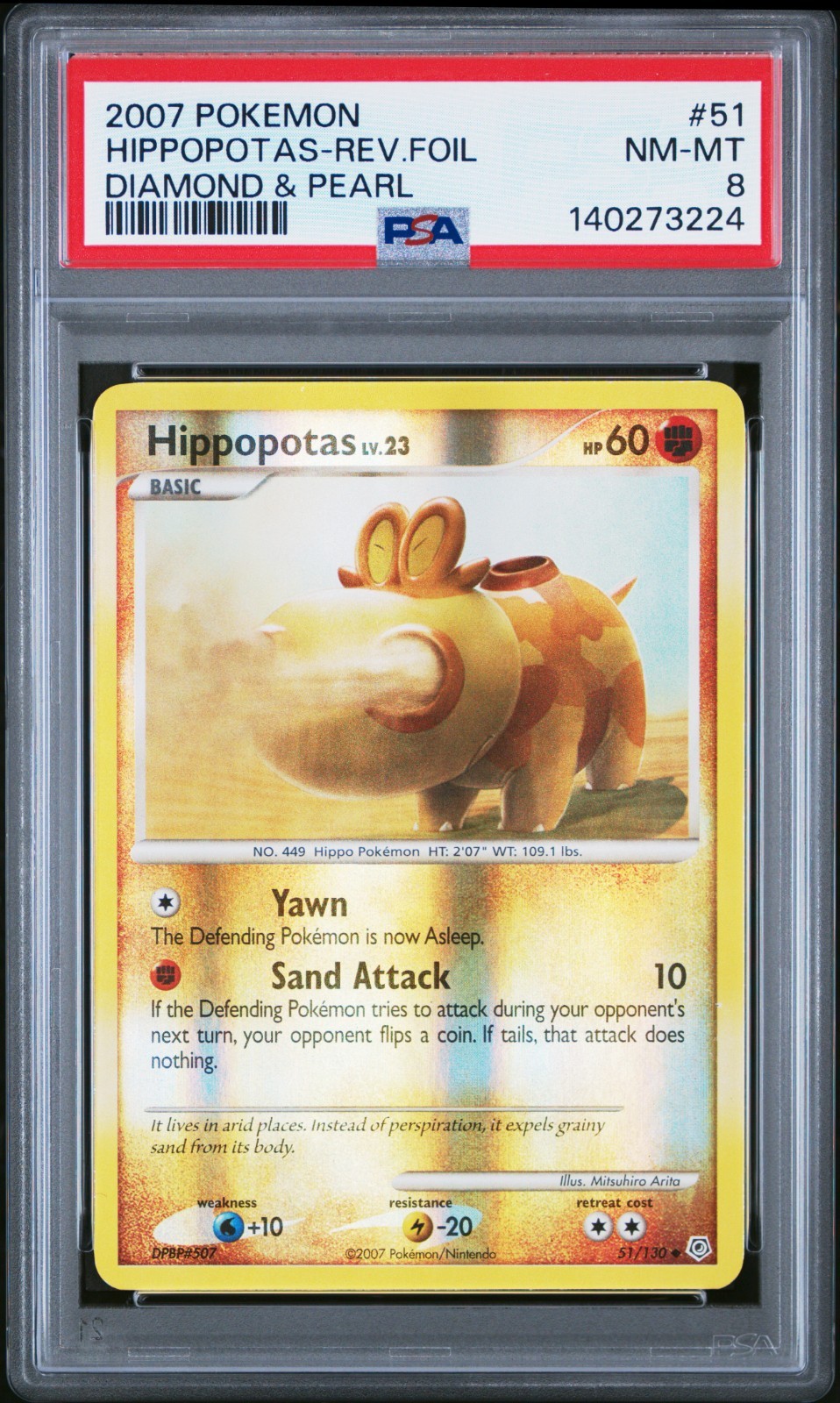 PSA 8 Hippopotas 51/130 Diamond & Pearl Reverse Holo 2007