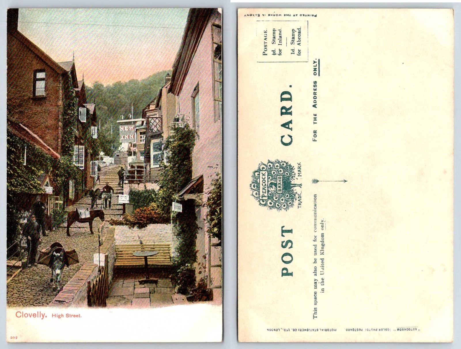 Clovelly High Street England Town View Donkeys Postcard AV50