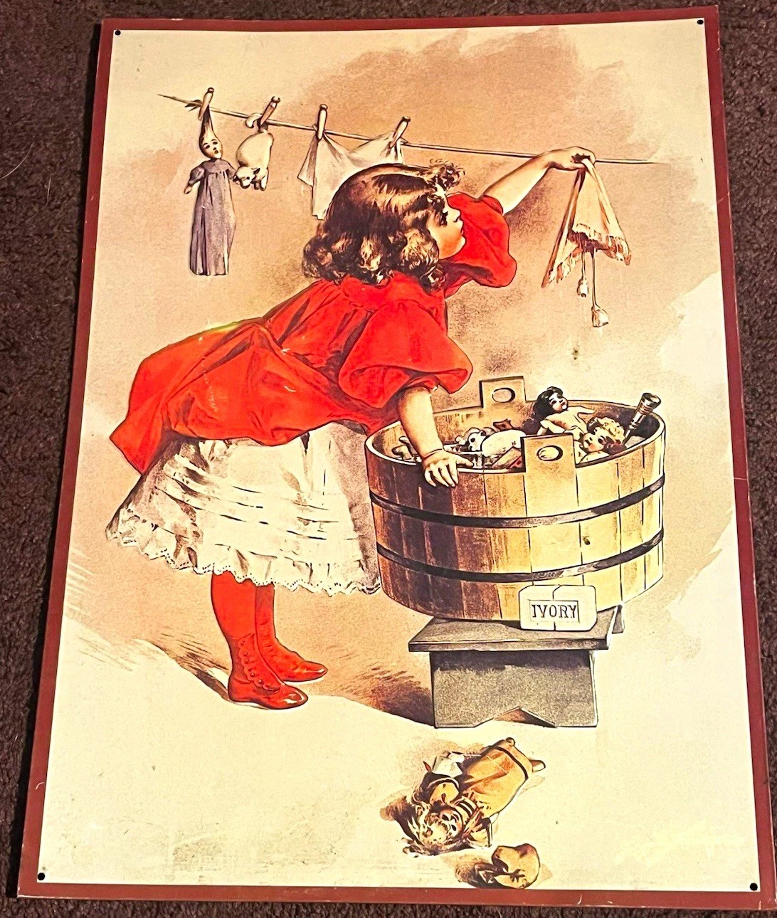 Vintage 90’s “A Busy Day” Ivory Soap Advertising Metal sign Maud Humphrey 17x12