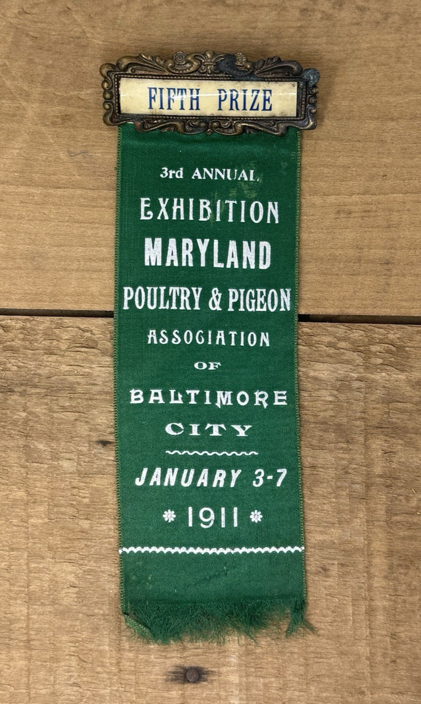 Antique 1911 Baltimore Maryland Poultry & Pidgeon Show Ribbon 5th Prize