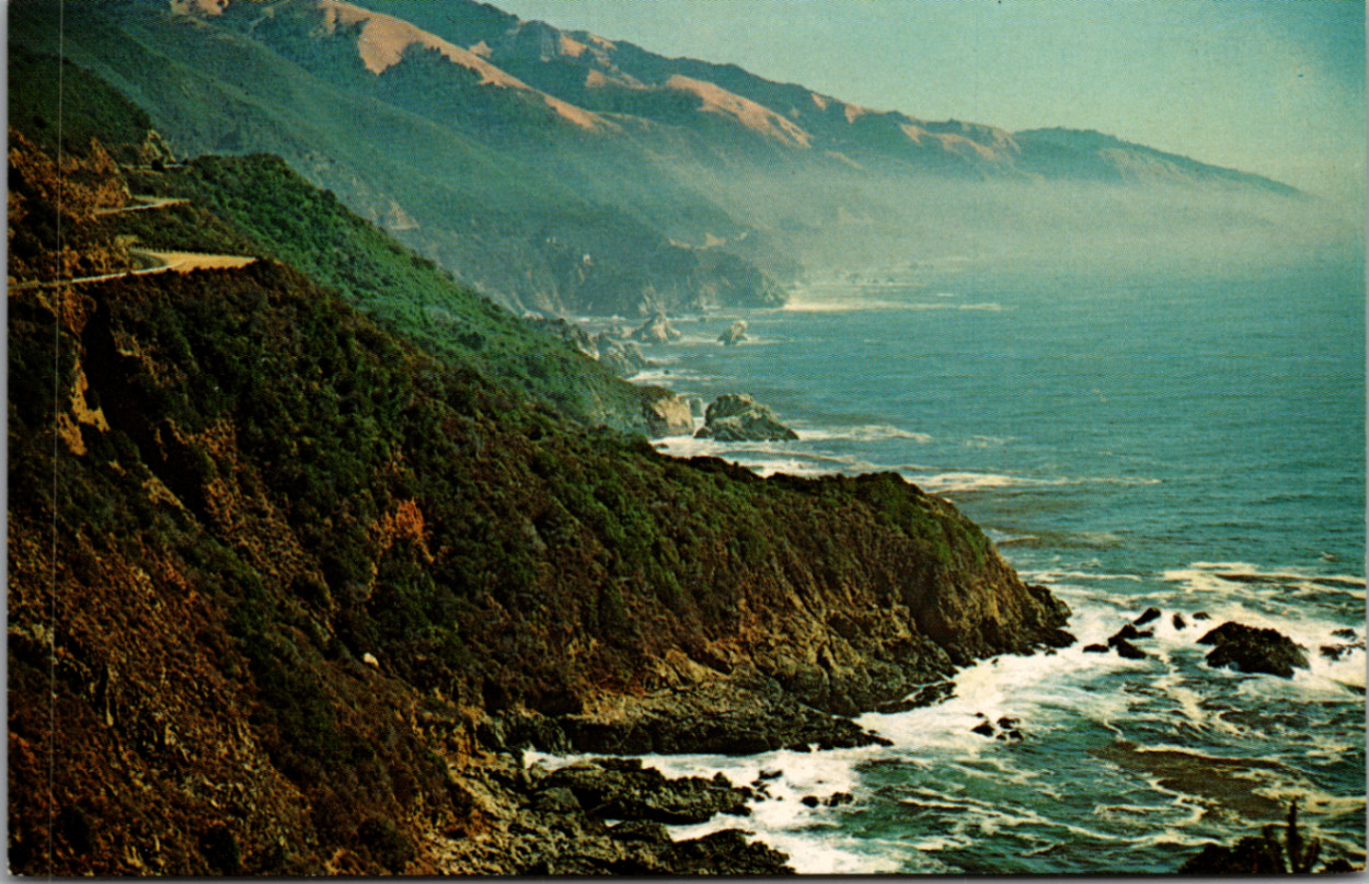 Big Sur CA Scenic Highway 1 Coastline Plastichrome Postcard