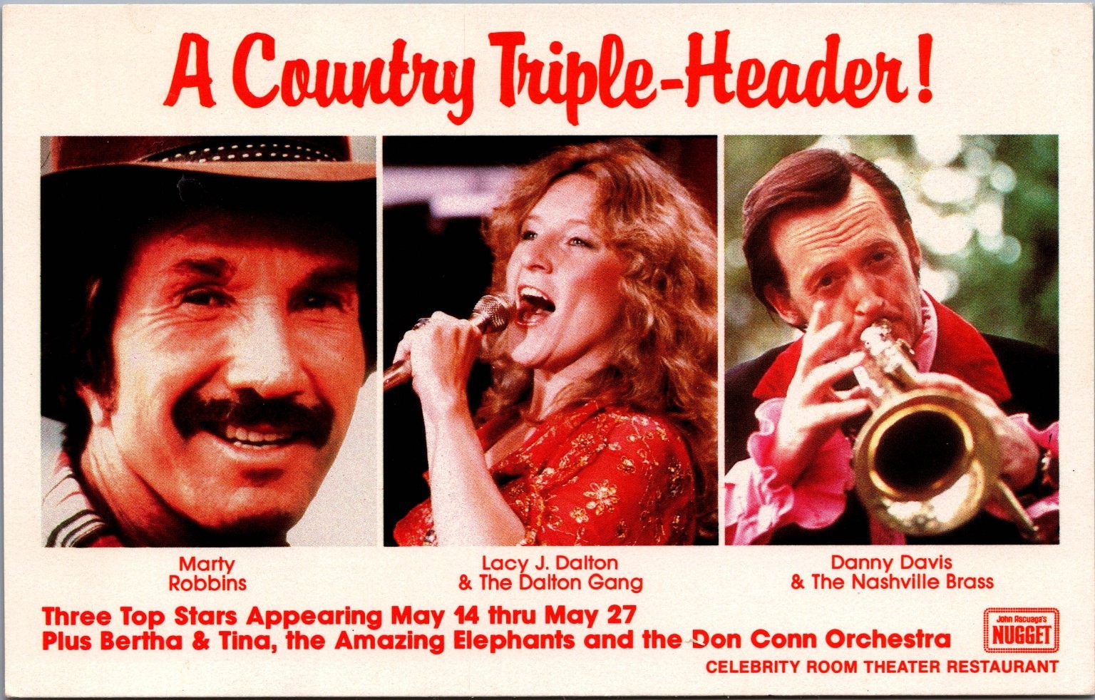 Marty Robbins Lacy J Dalton Danny Davis John Ascuaga\'s Nugget Reno 1981 Postcard