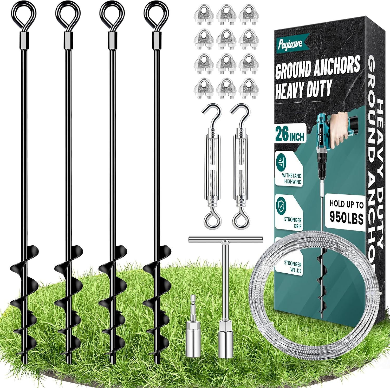 Ground Anchors Heavy Duty Mobile Home Anchor Shed Anchors Kit, 4X26In Ground Anchors Heavy Duty Mobile Home Anchor Shed Anchors Kit, 4X26In