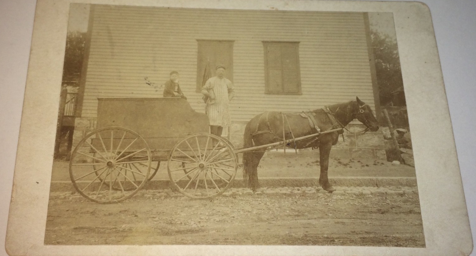 Rare Antique Occupational Horse Wagon Man & Son Victorian American Cabinet Photo