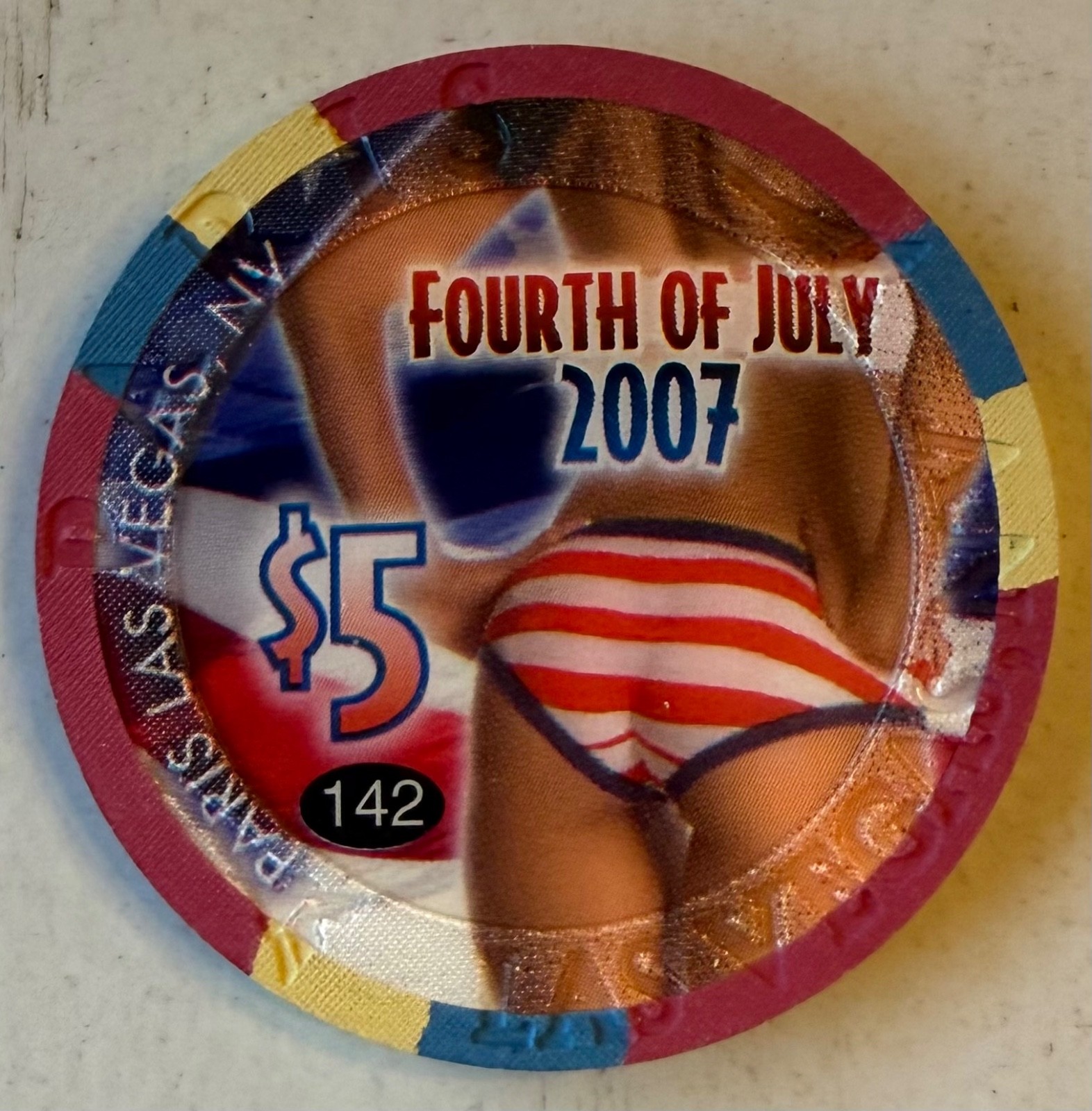 Paris Las Vegas $5 Forth Of July 2007 Casino Chip