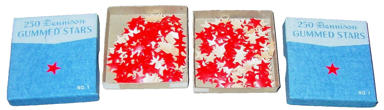 500 Vintage Dennison Gummed Red Stars NO.1 Mini Stickers Old School NOS Lot USA