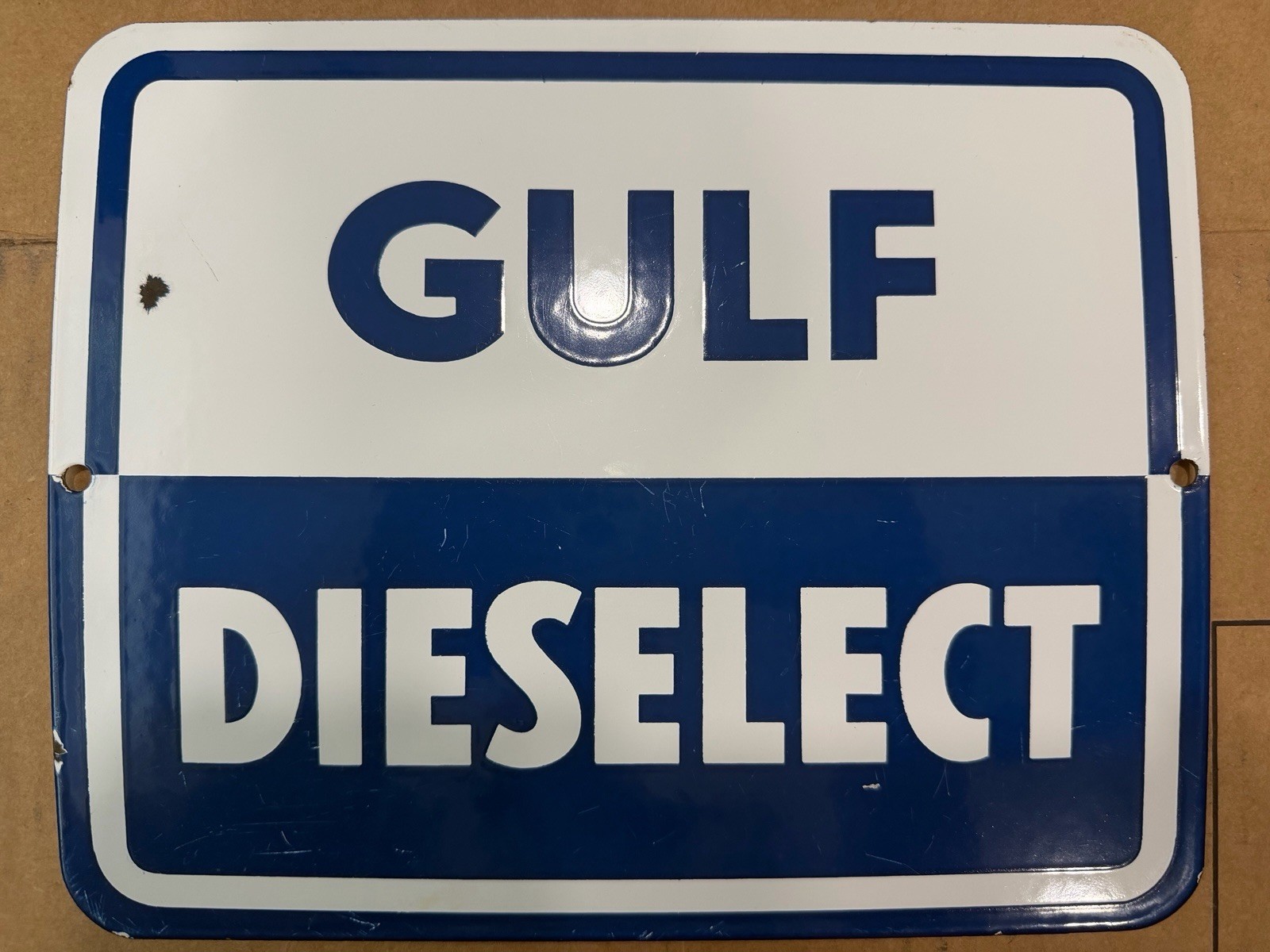 Vintage GULF DIESELECT Porcelain Pump Plate Sign Original Rare Motor Oil Gas