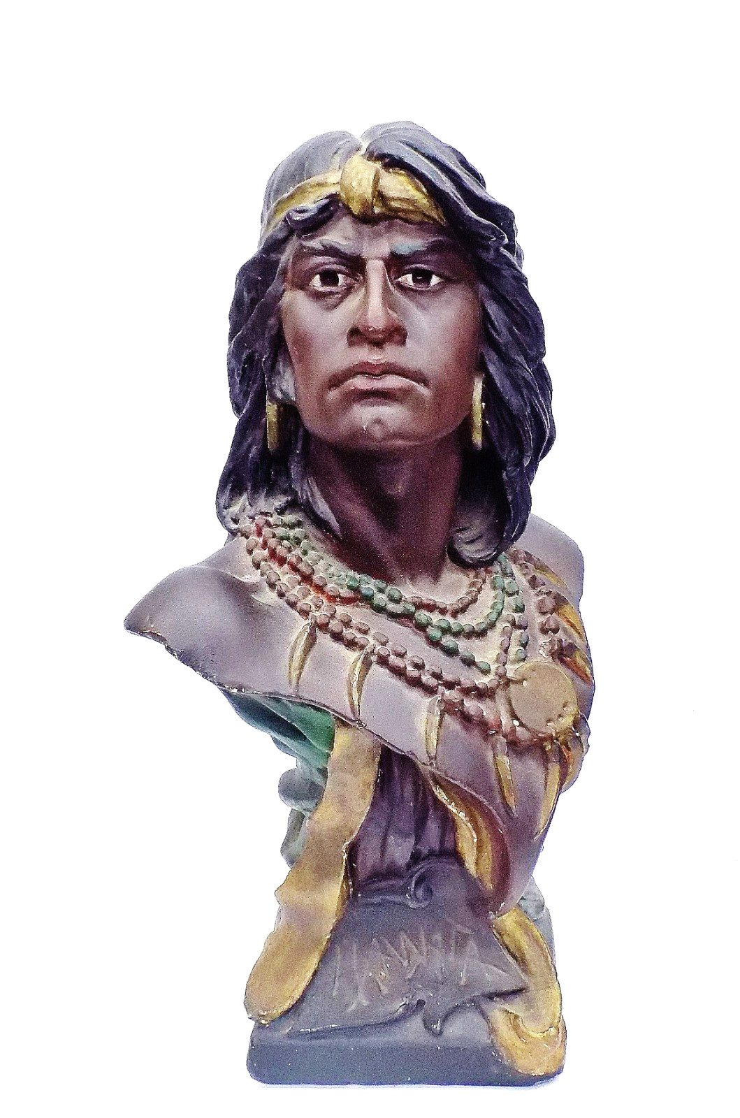 Excellent Antique Chalkware Bust of the Warrior Hiawatha. Tobacco Store Display