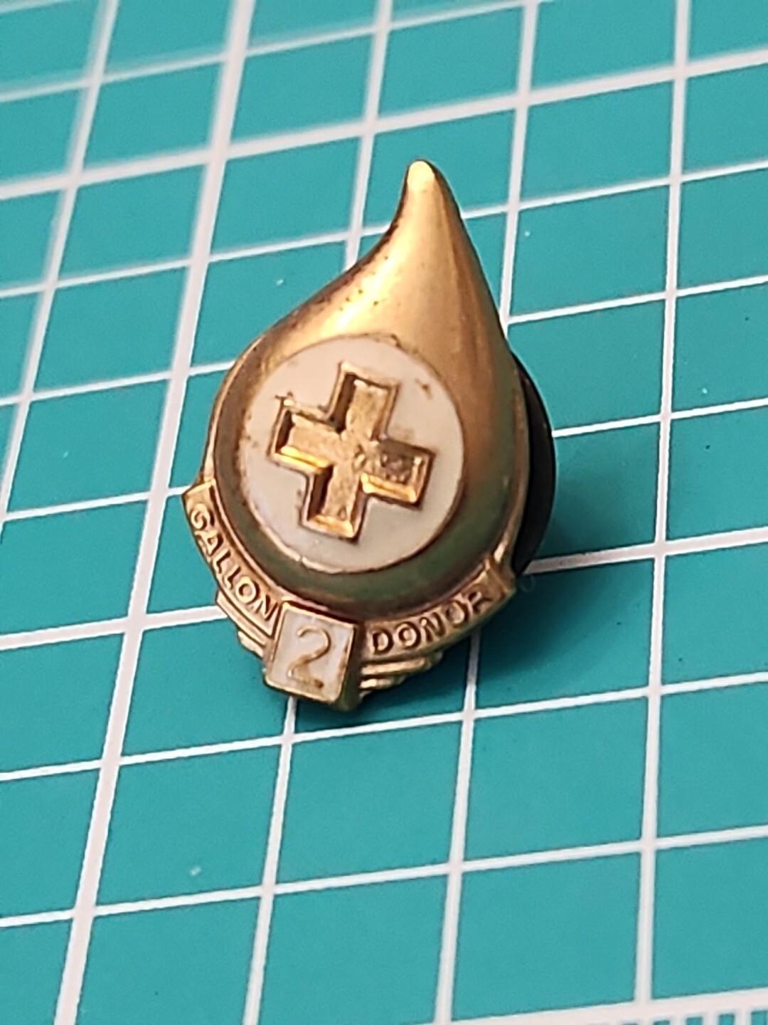 Vtg 2 Gallon American Red Cross Blood Donor Gold Tone Lapel Pin Hat Pin