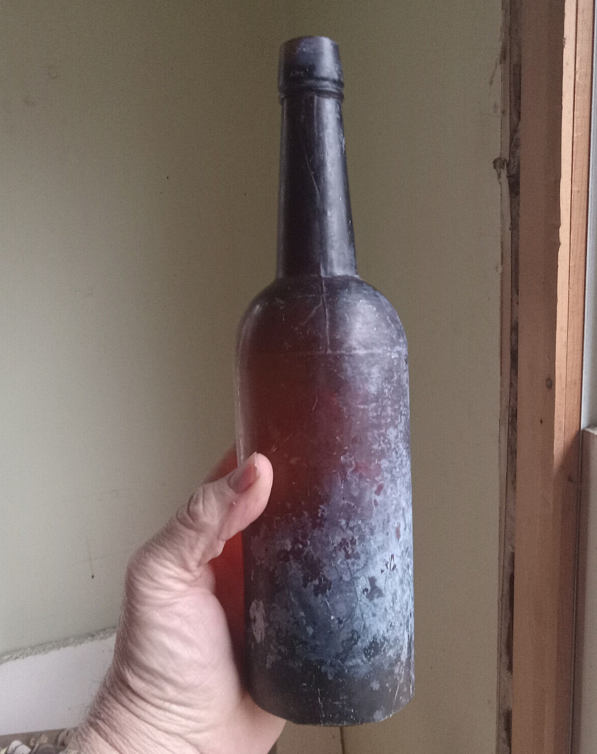1860s RARE L&W (LORENZ & WIGHTMAN) GLASSHOUSE CYLINDER 3 PC MOLD WHISKEY BOTTLE