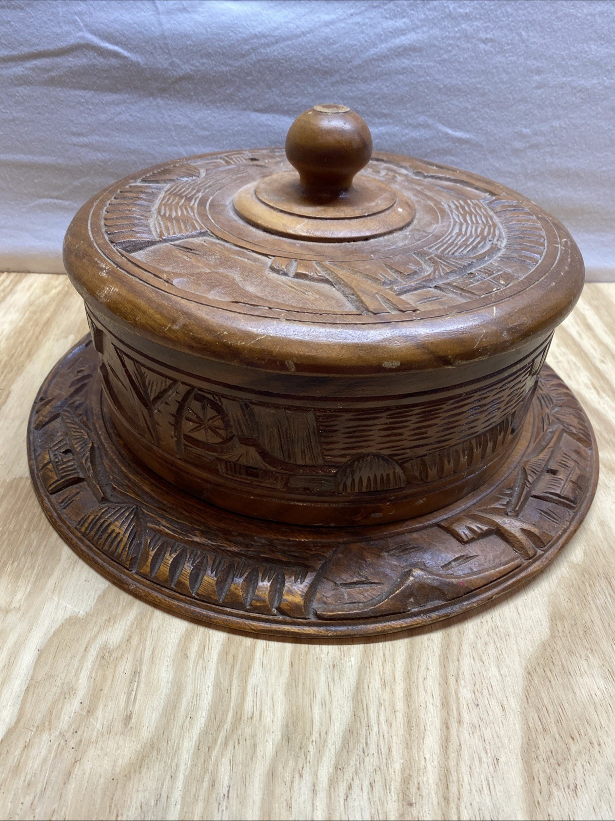 Vintage Tiki Hand Carved Wooden Cake Cover