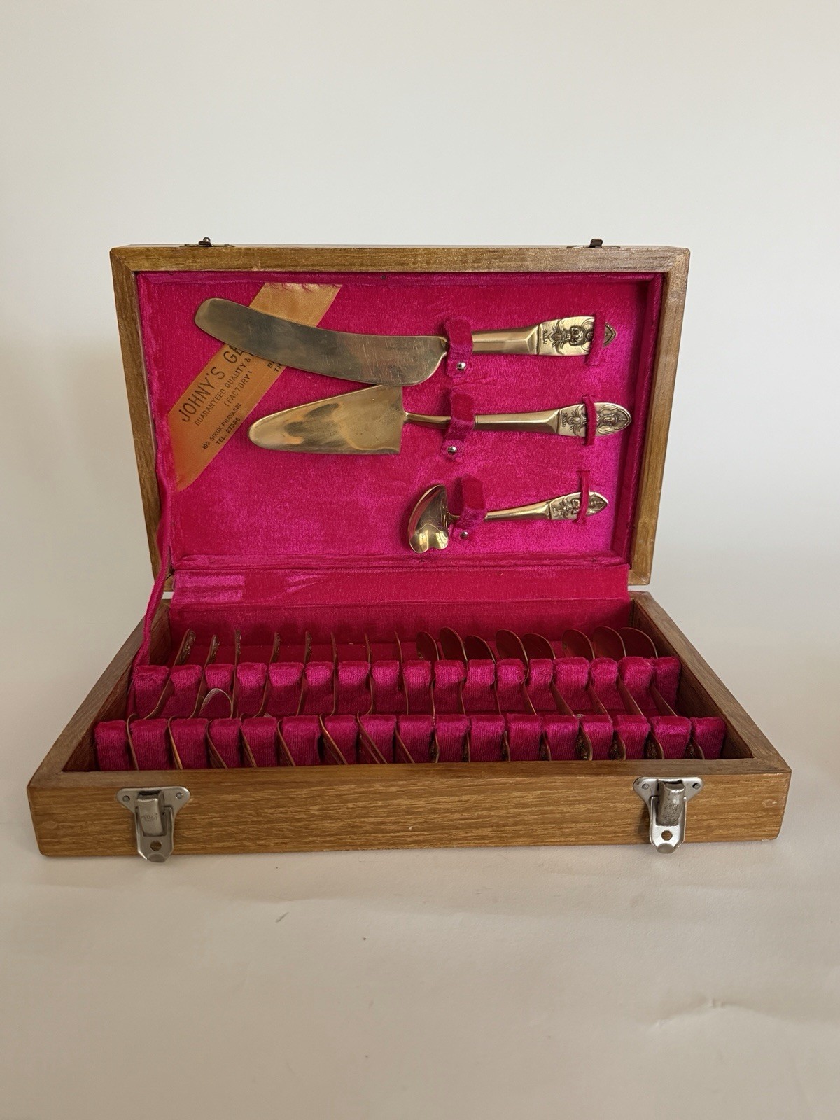 Vintage Siam Bronze Flatware Thai Dancer Handles Johnny's Gems Bangkok Wood Case Vintage Siam Bronze Flatware Thai Dancer Handles Johnny's Gems Bangkok Wood Case