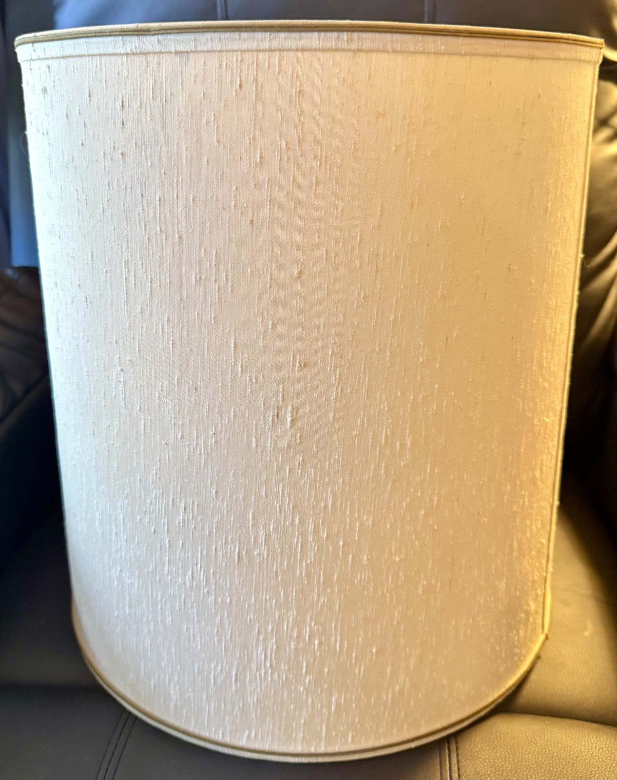 Vtg MCM Stiffel Drum Lamp Shade Cream Nubby Slub Linen Gold Trim 16”x14” Texture