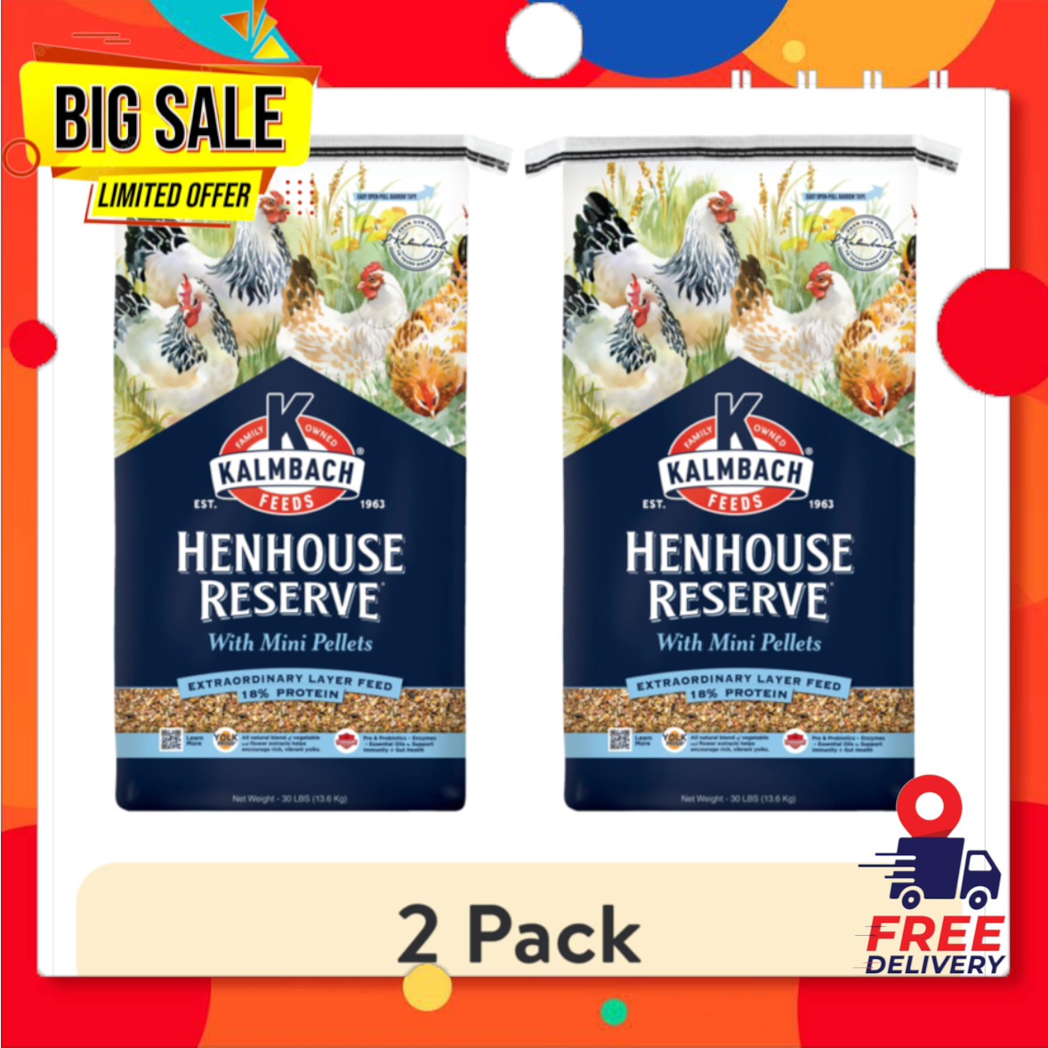 2-Pack Kalmbach Feeds 18% Henhouse Reserve Whole Grain Layer Feed, 30 lb Bag