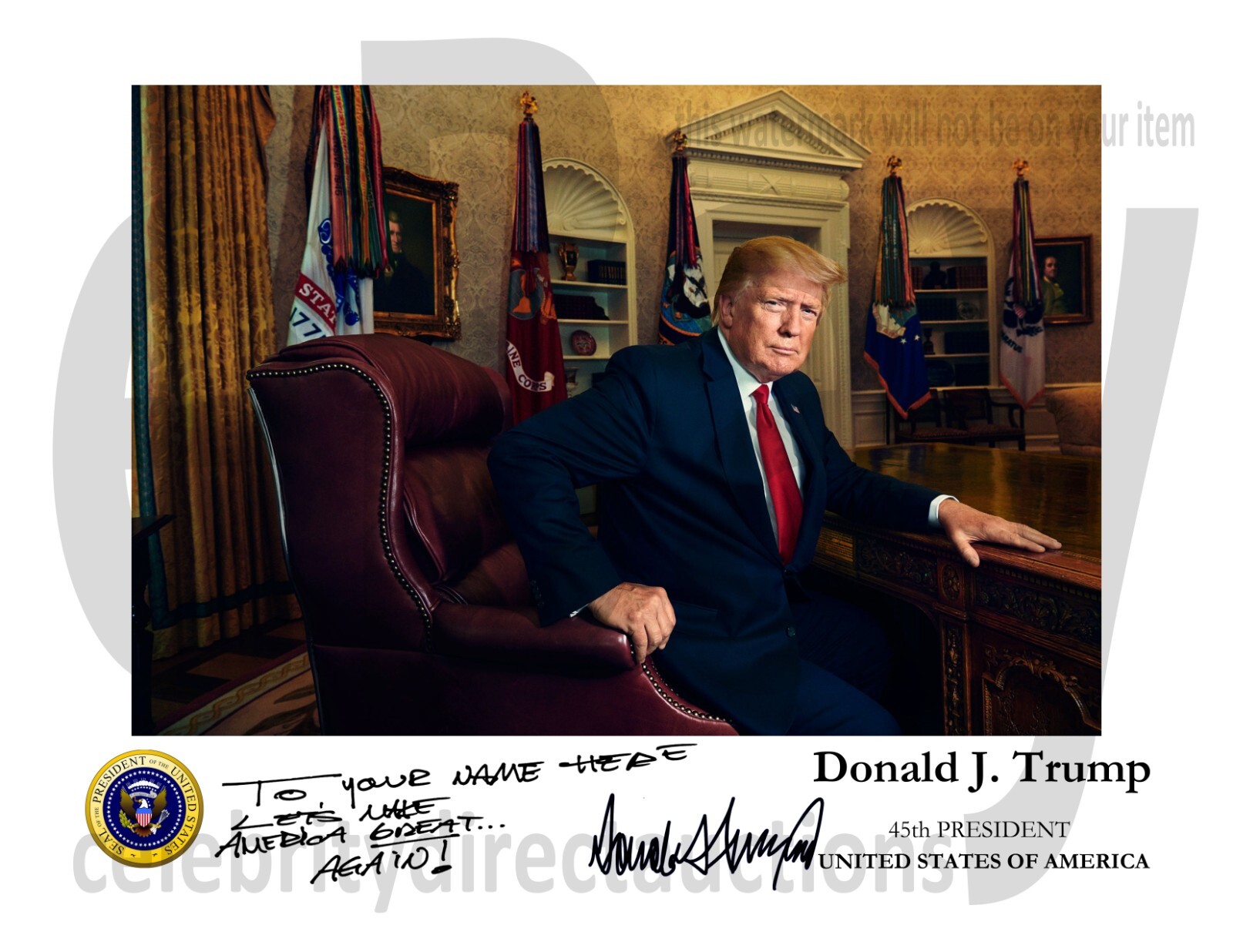 PRESIDENT DONALD TRUMP PERSONALIZED MESSAGE AUTOGRAPH CUSTOM 8x10 PHOTO