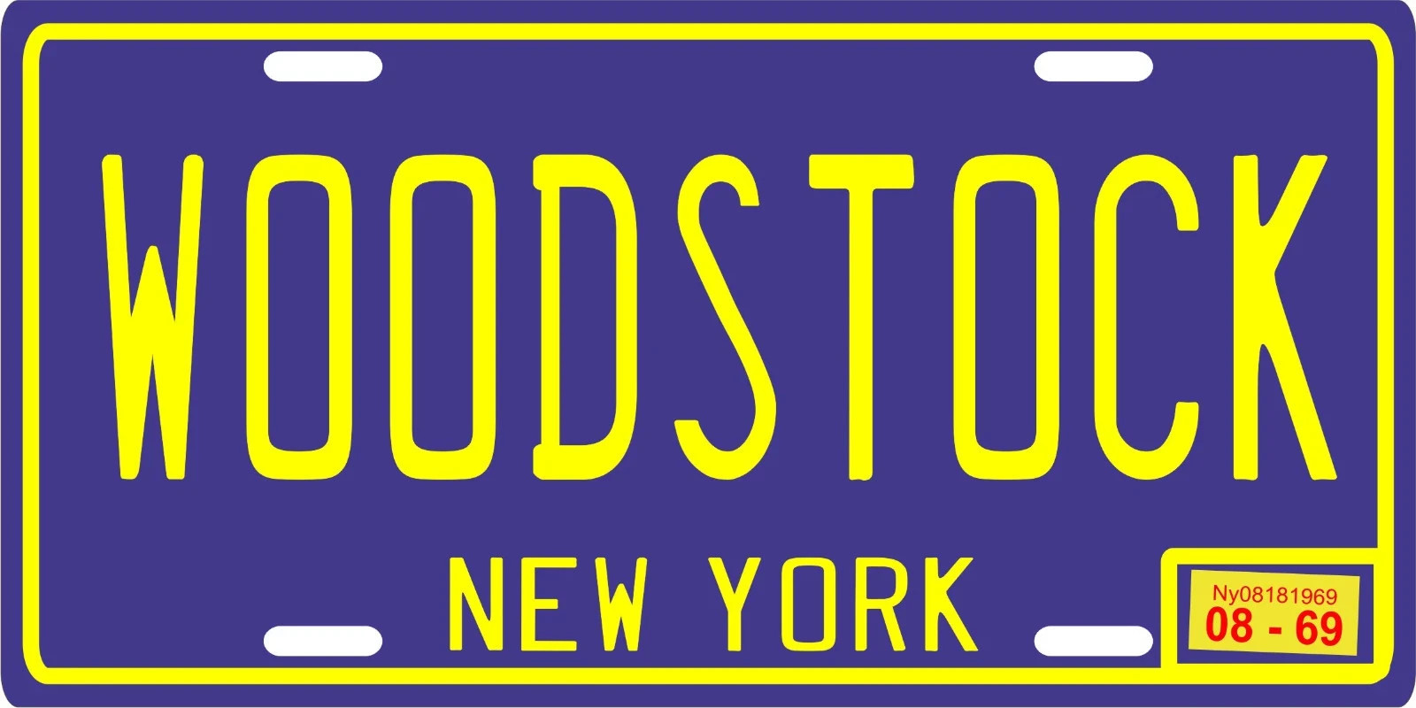 Woodstock Music Festival 1969 New York metal License plate