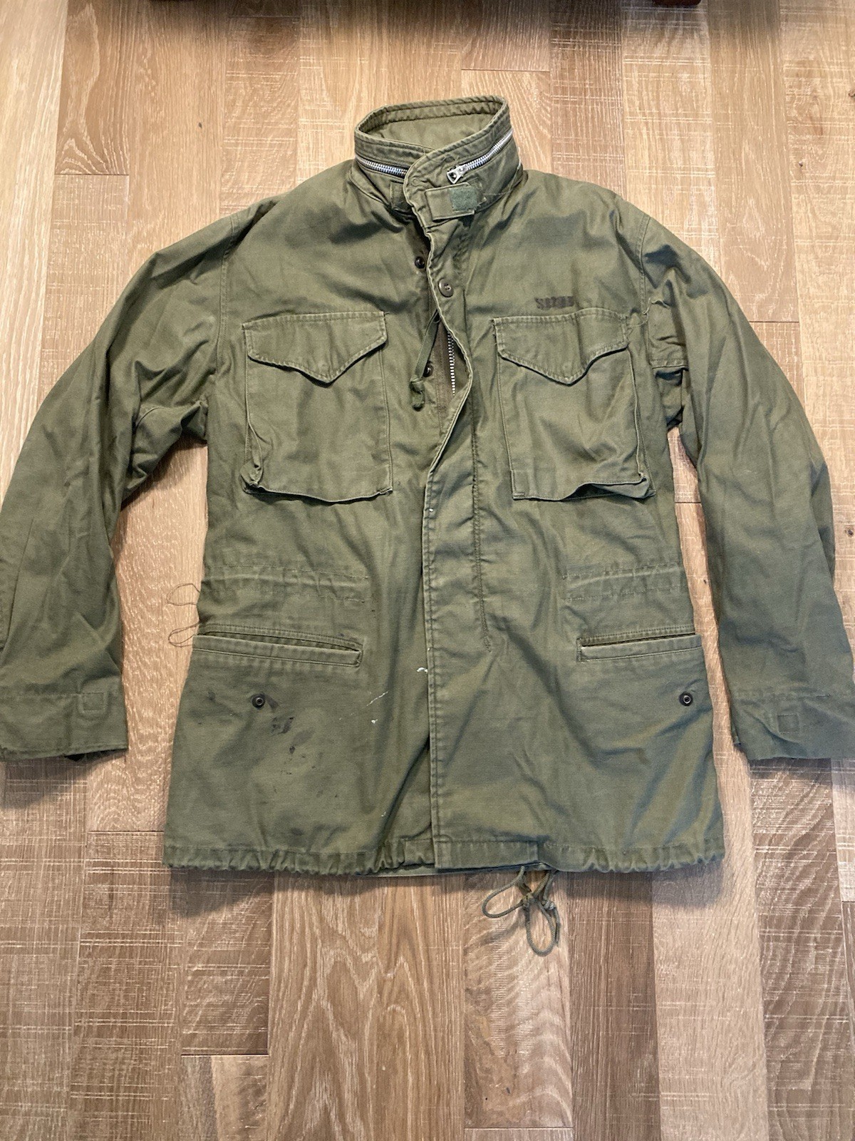 Vtg Vietnam War 1st Pattern M-65 Field Jacket No Epaulets Aluminum Zip Small R