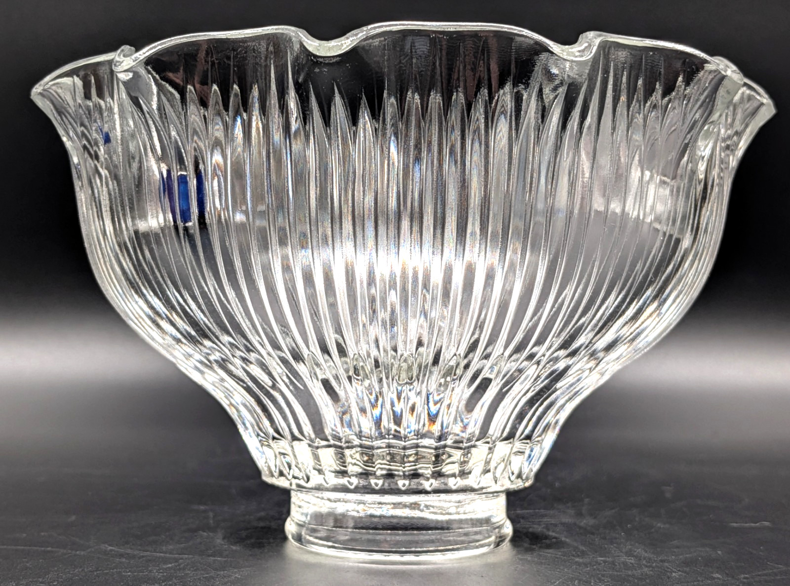 NOS 7” dia. Vintage Holophane Ribbed & Ruffled Clear Glass Shade, 2-1/4” Fitter