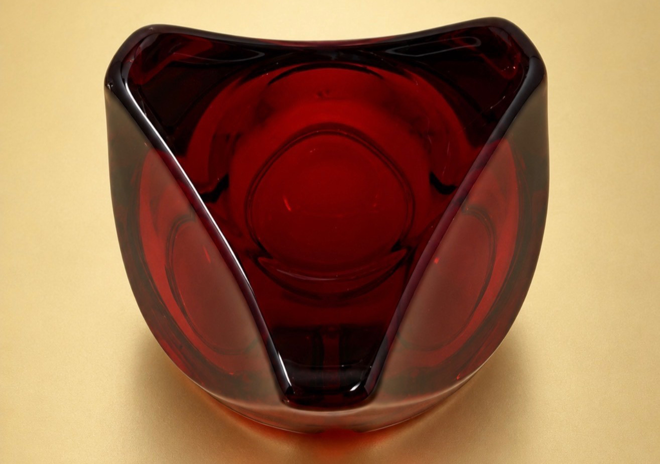 Vintage Viking Style Ruby Red Heavy Glass Tripod Ashtray MCM