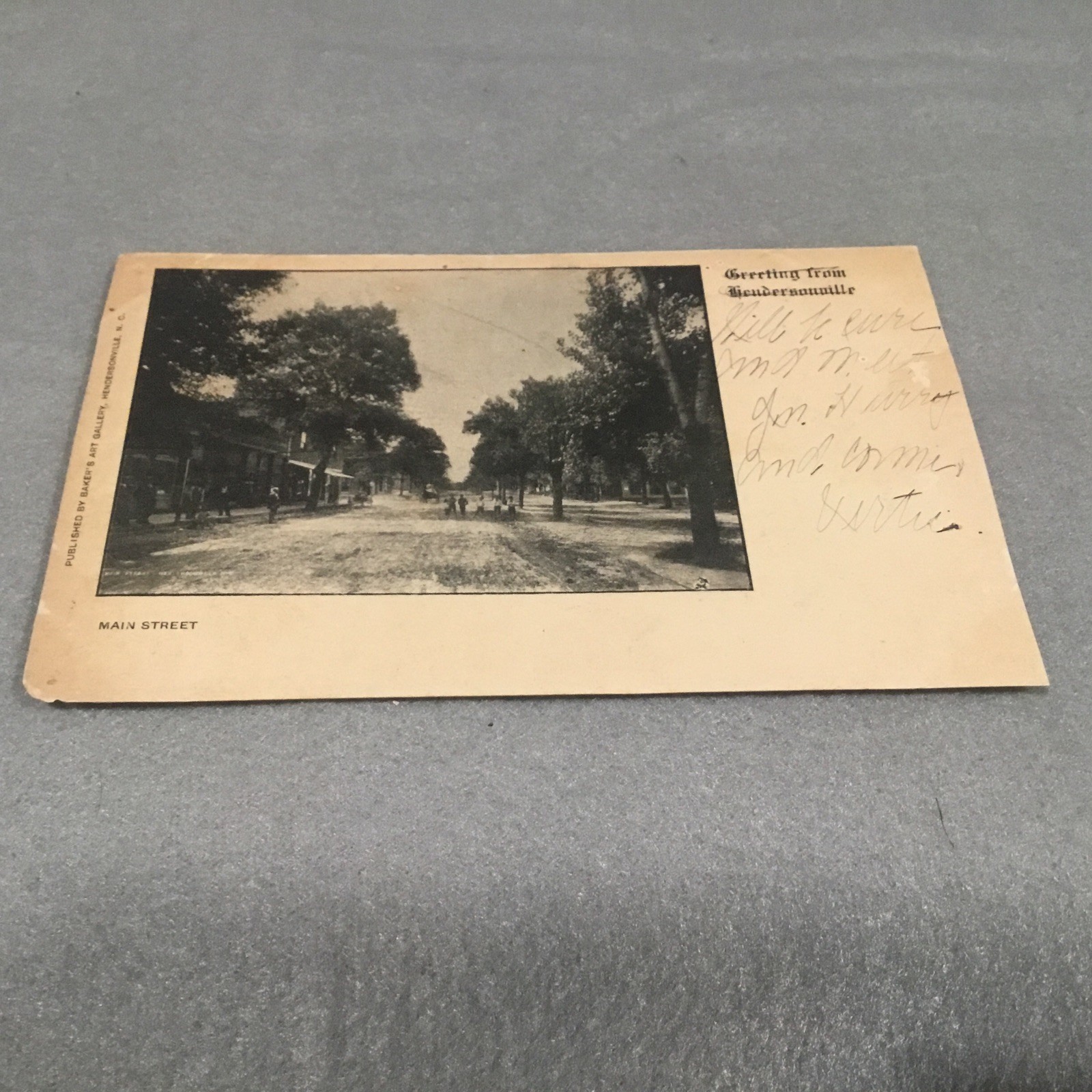 ca1905 Main Street Hendersonville NC Postcard Greetings Pub. Baker’s Art Gallery