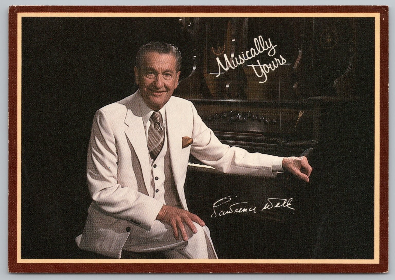 Lawrence Welk Musically Yours Signature Seated at Piano Postcard UNP Lawrence Welk Musically Yours Signature Seated at Piano Postcard UNP