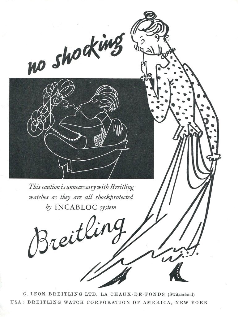 1949 Breitling Watch Company No Shocking Incabloc Shock Protection Swiss Ad