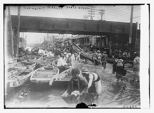 The viaduct - relief boats Honjo c1900 Large Old Photo