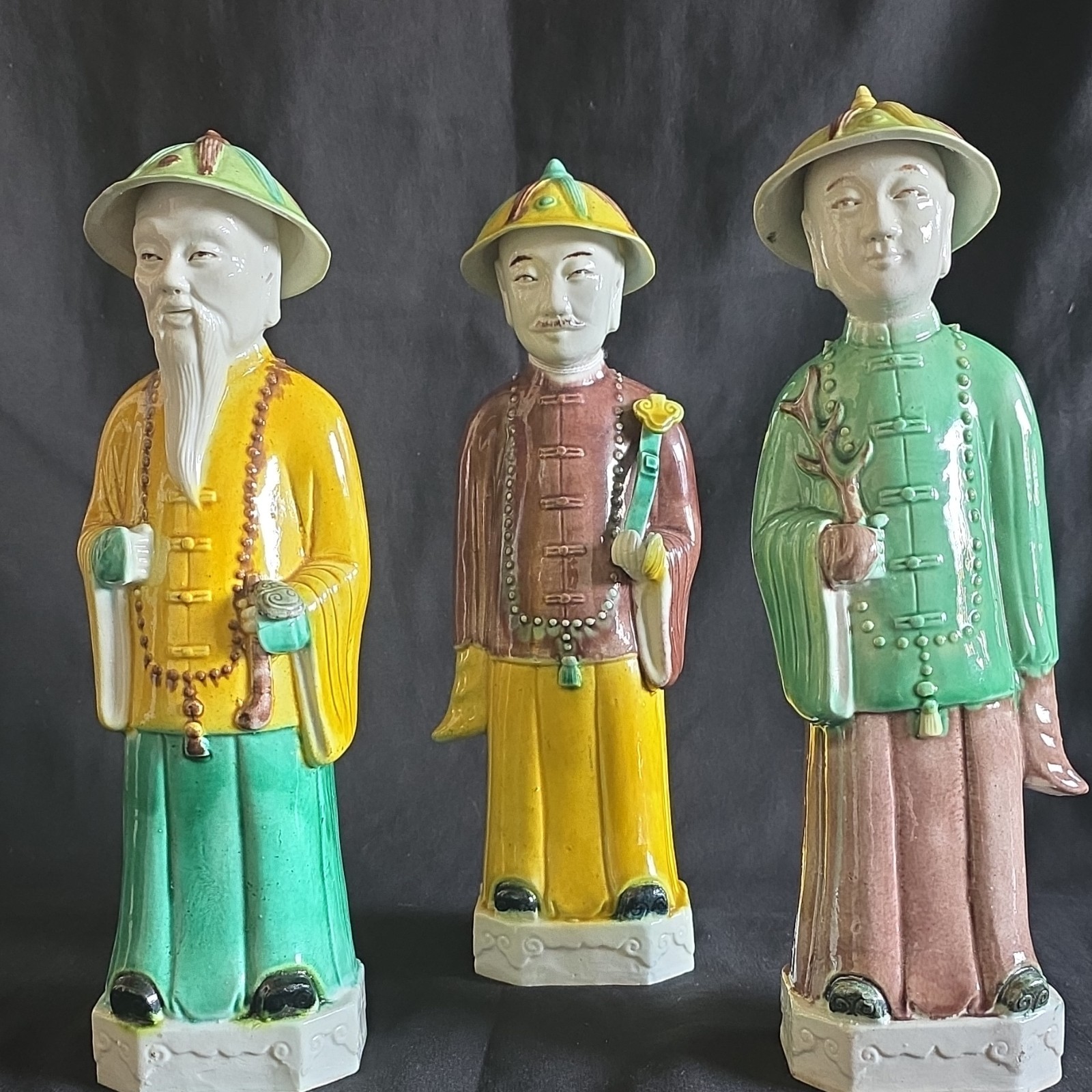 Set of 3 Late Qing/Republic   Chinese Mandarin Procelain Figures 