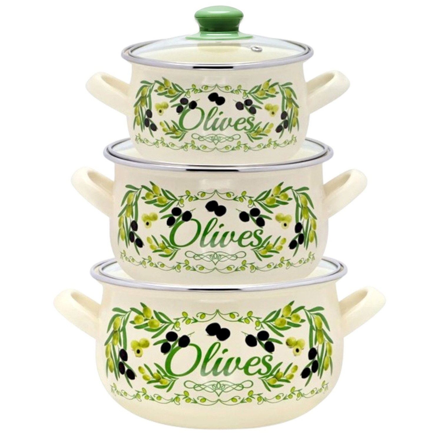 Metalac Serbian Enamel Stockpot Set of 3 Enameled Pot Set [2.3qt, 3.2qt, 5.6qt]