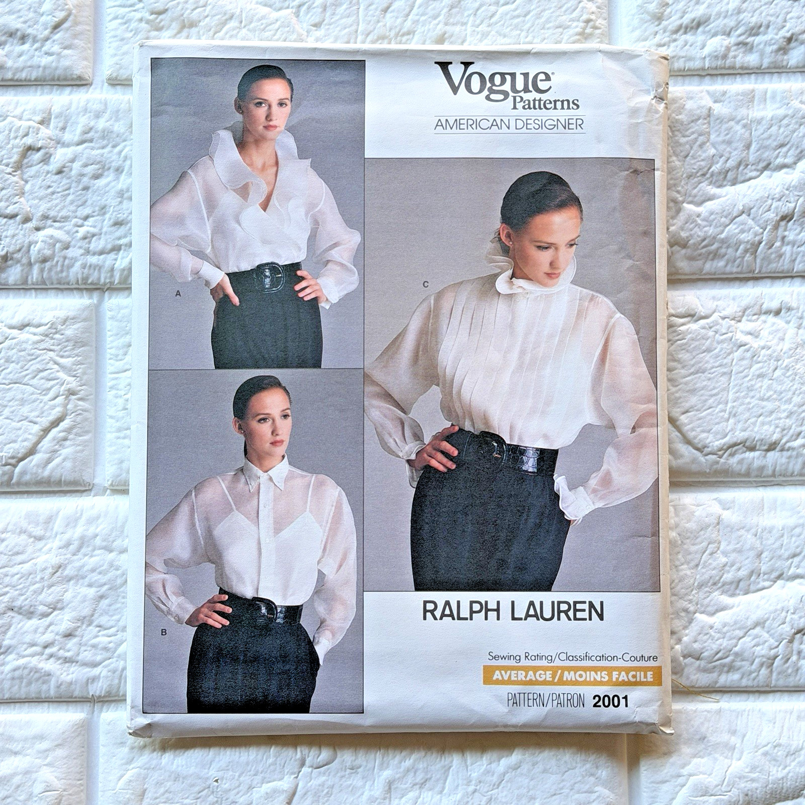 Vtg Vogue 2001 Pattern Sz 14 Ralph Lauren 80s Designer Blouse Camisole UC FF