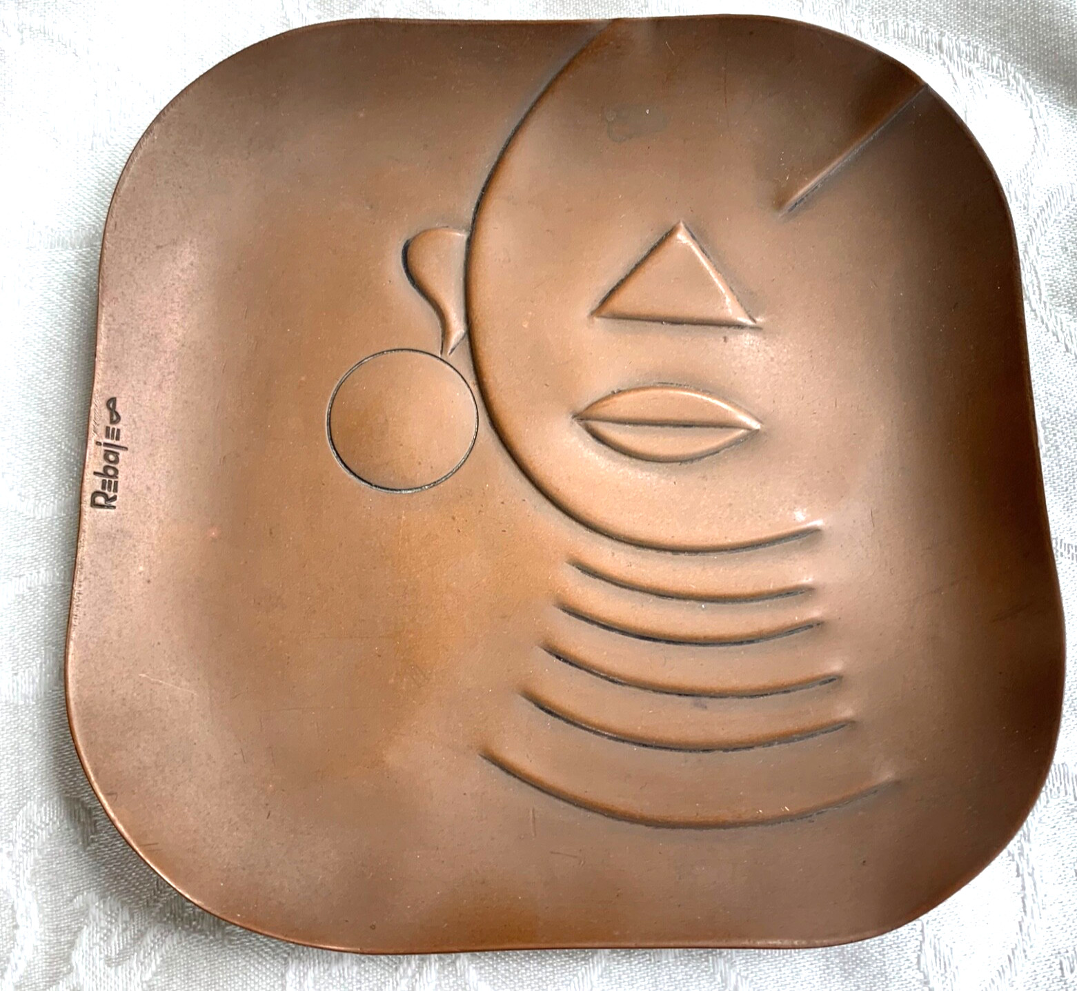 Vintage Rebajes Copper MCM Ubangi Woman With Earring Tray